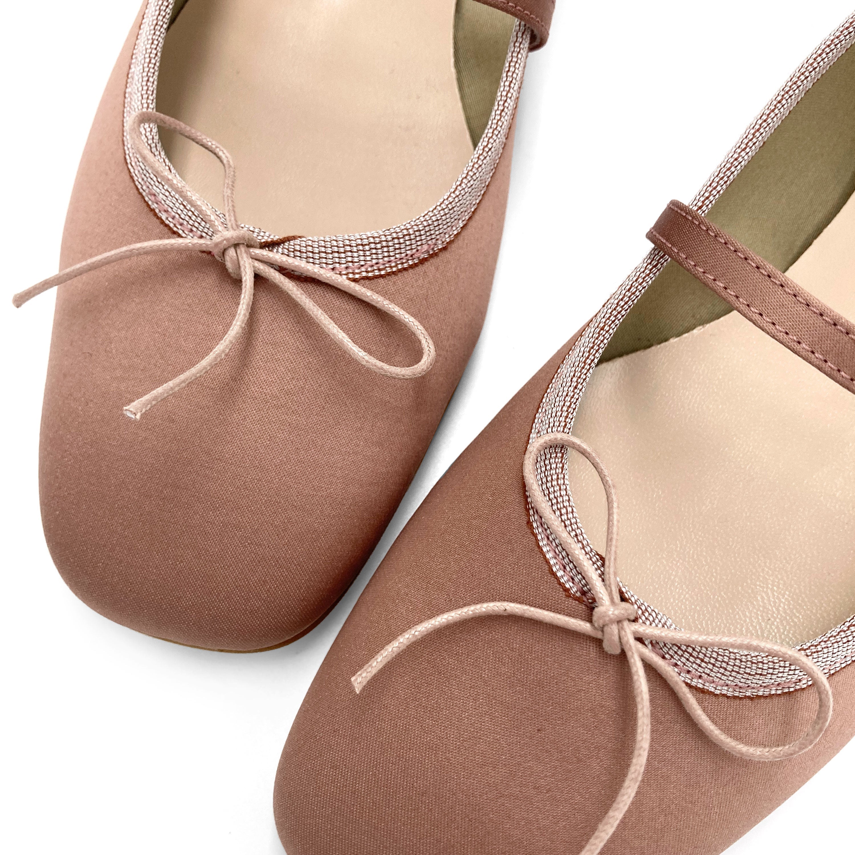 TT Go Green collection antique pink satin Mary Jane ballet flats in eco fabric