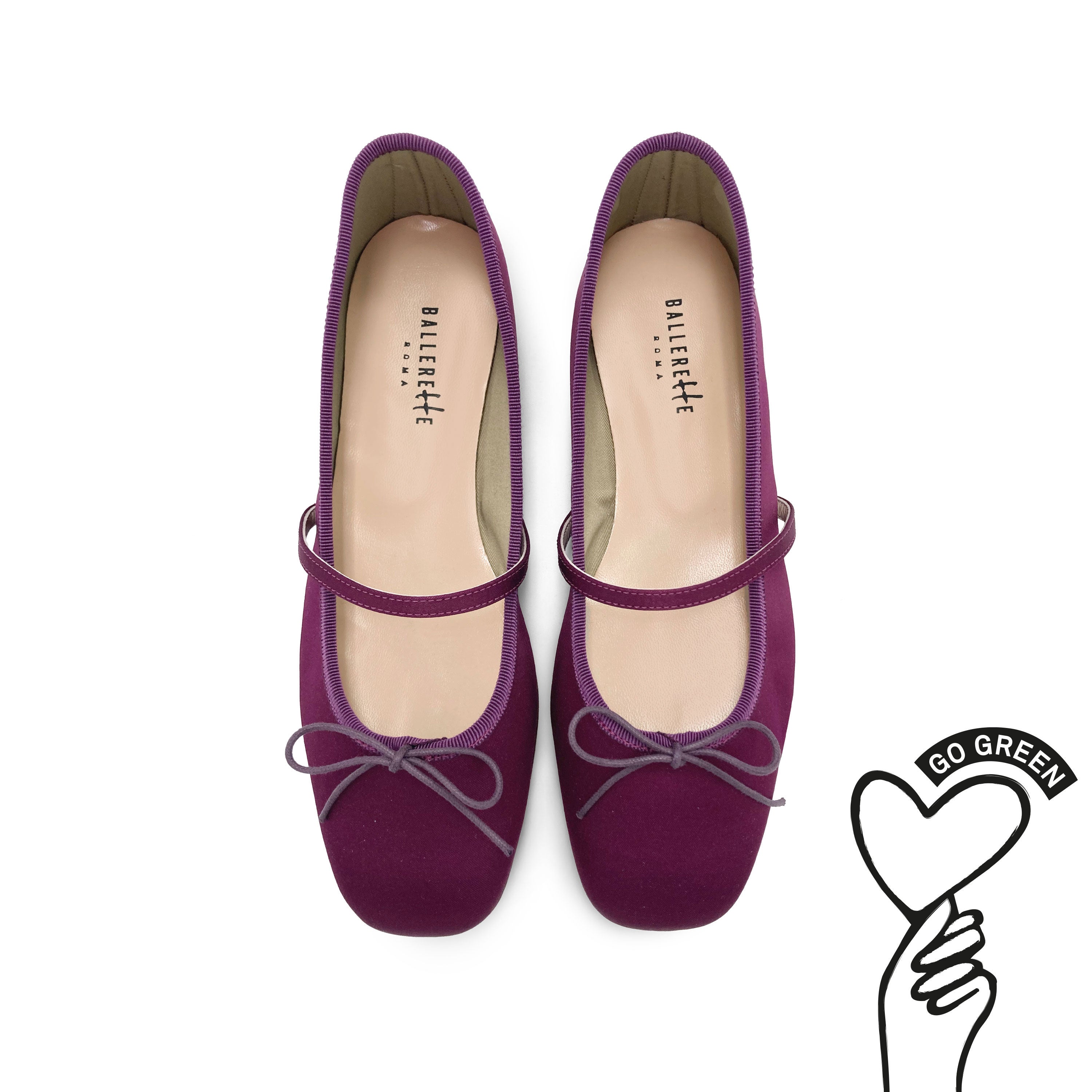 TT Go Green collection fuchsia satin Mary Jane ballet flats in eco fabric