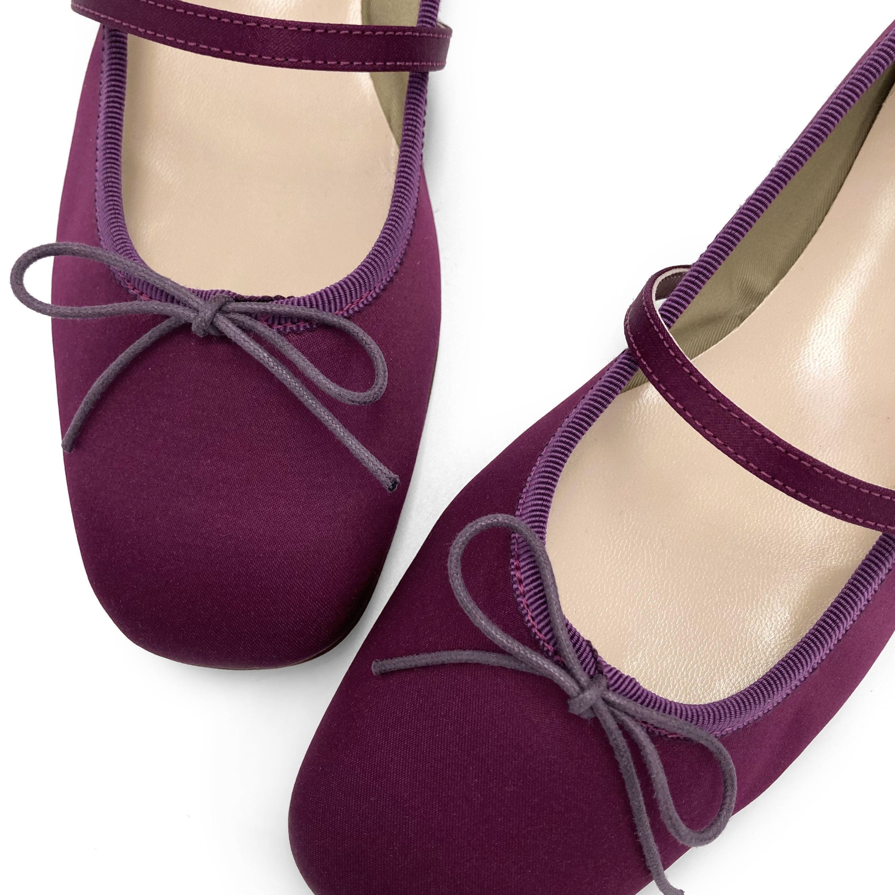 TT Go Green collection fuchsia satin Mary Jane ballet flats in eco fabric