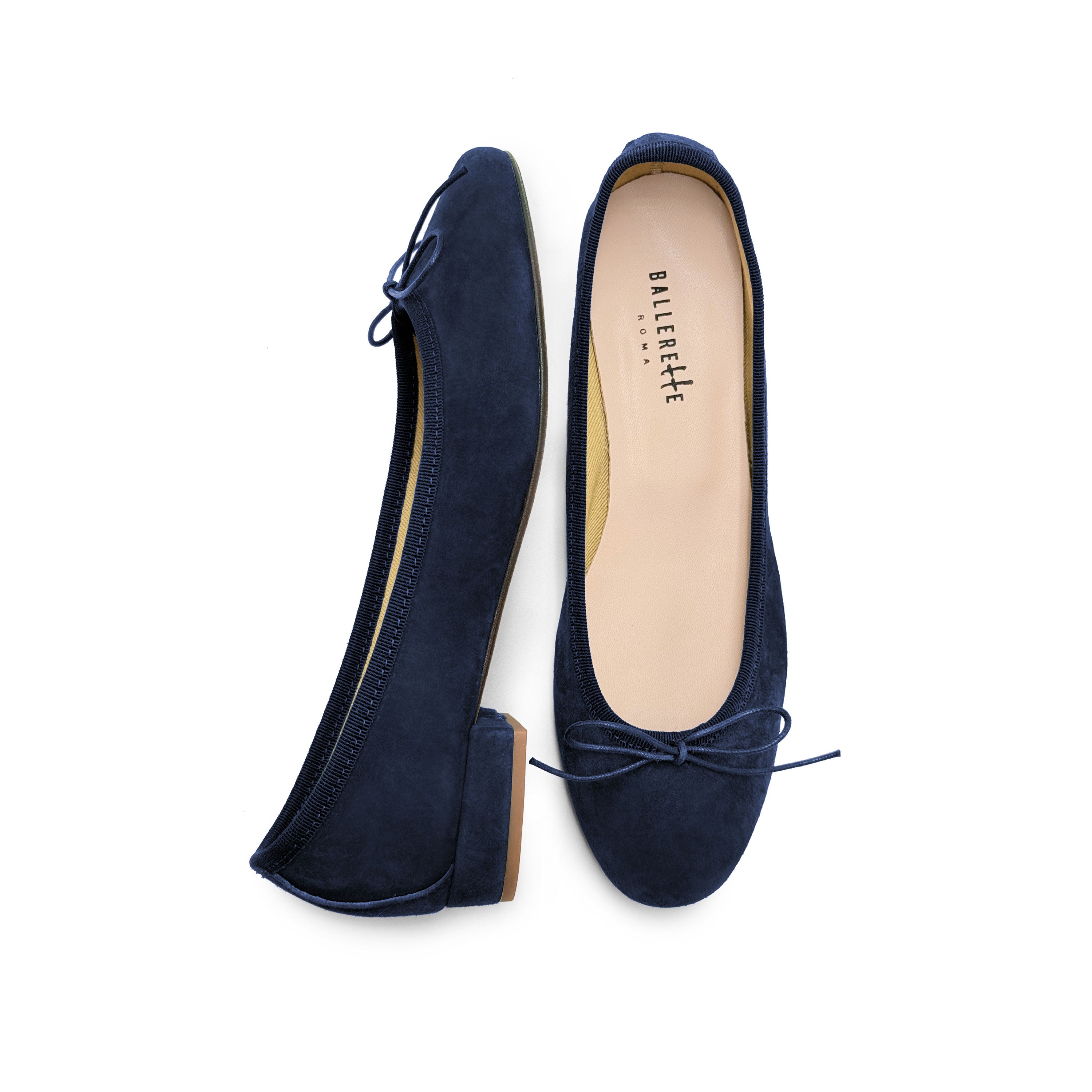 Blue suede medium heel ballet flats