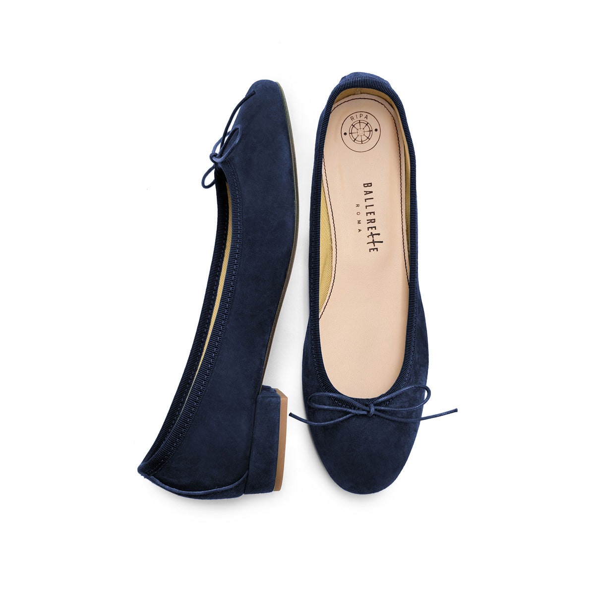 Blue suede medium heel ballet flats