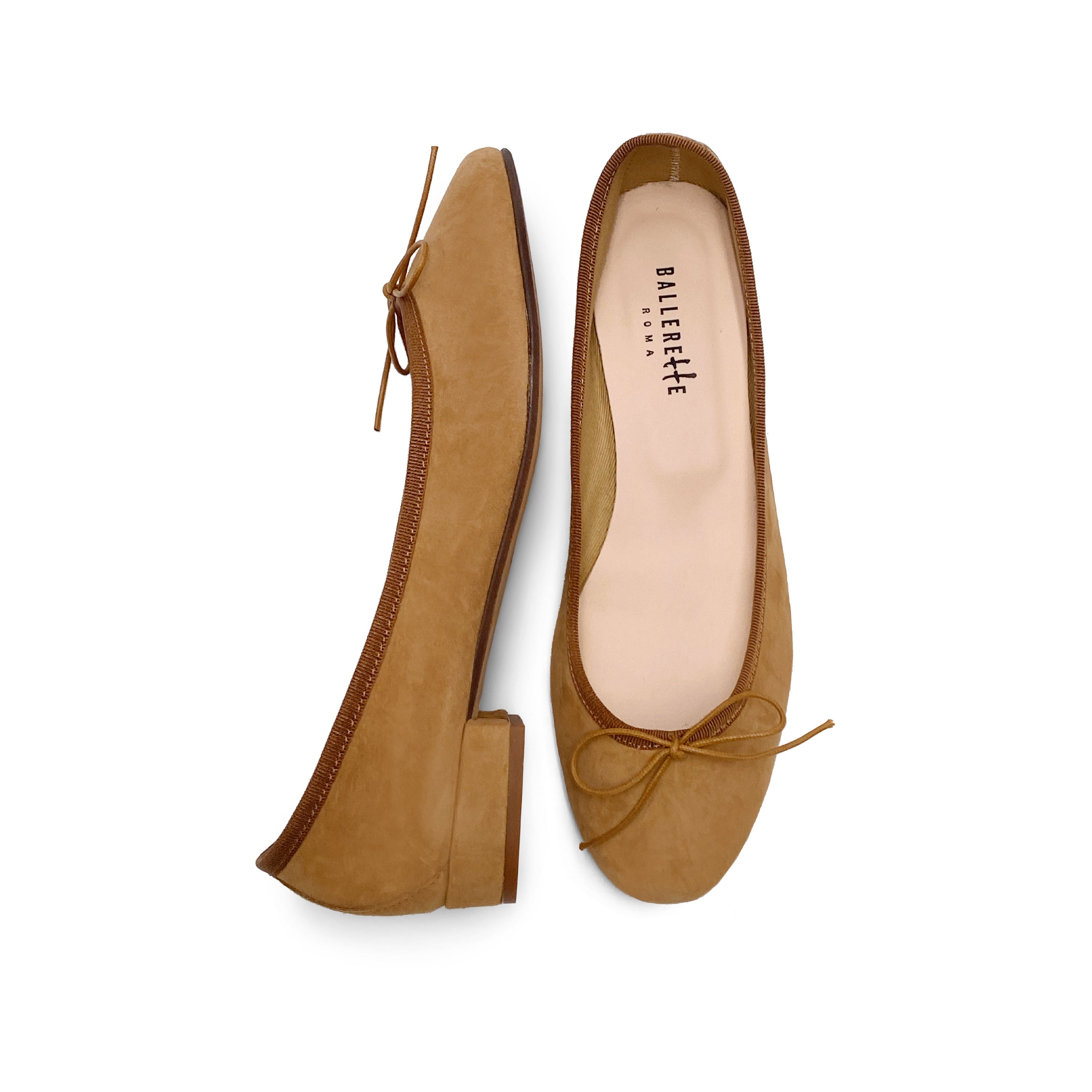 Tan suede medium heel ballet flats