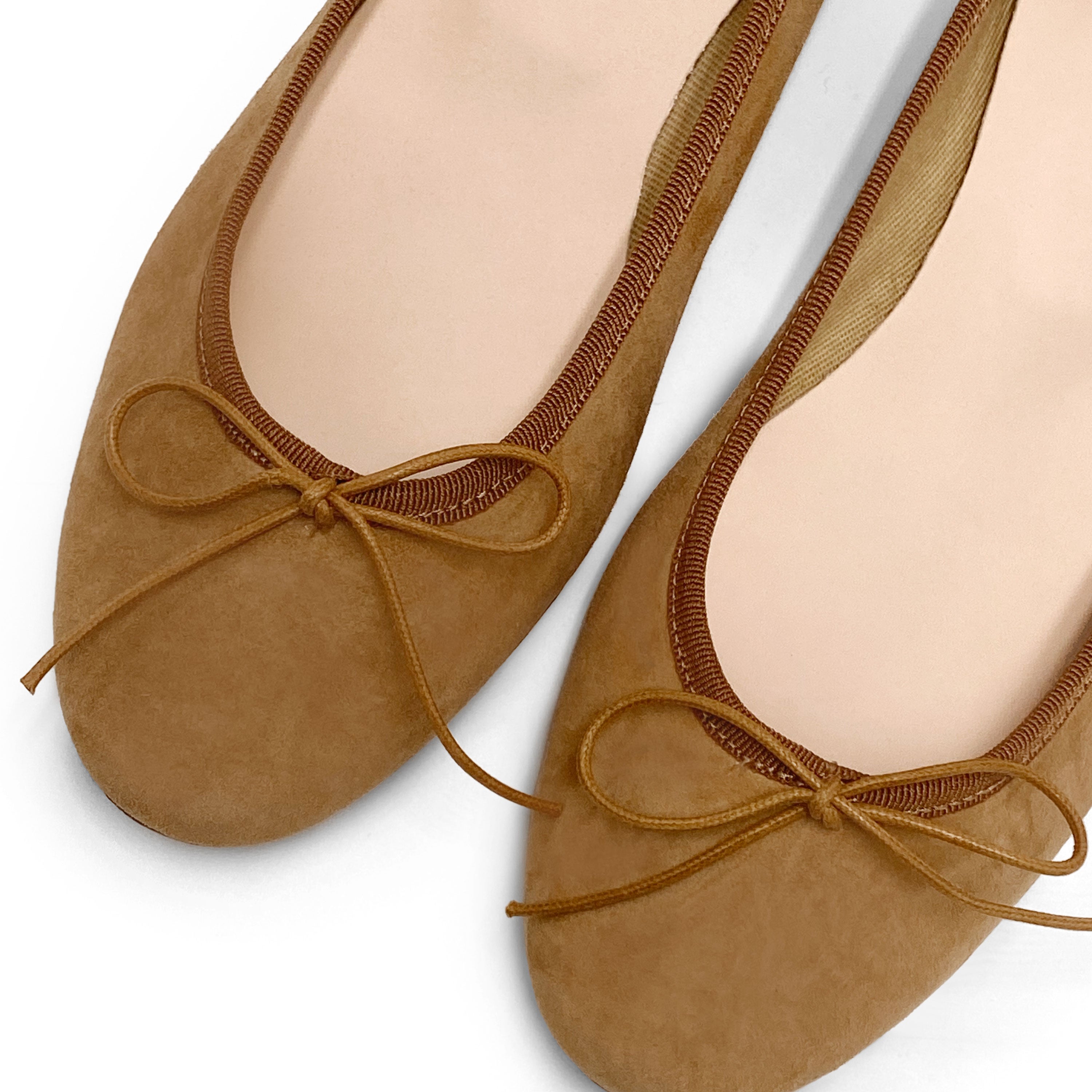 Tan suede medium heel ballet flats
