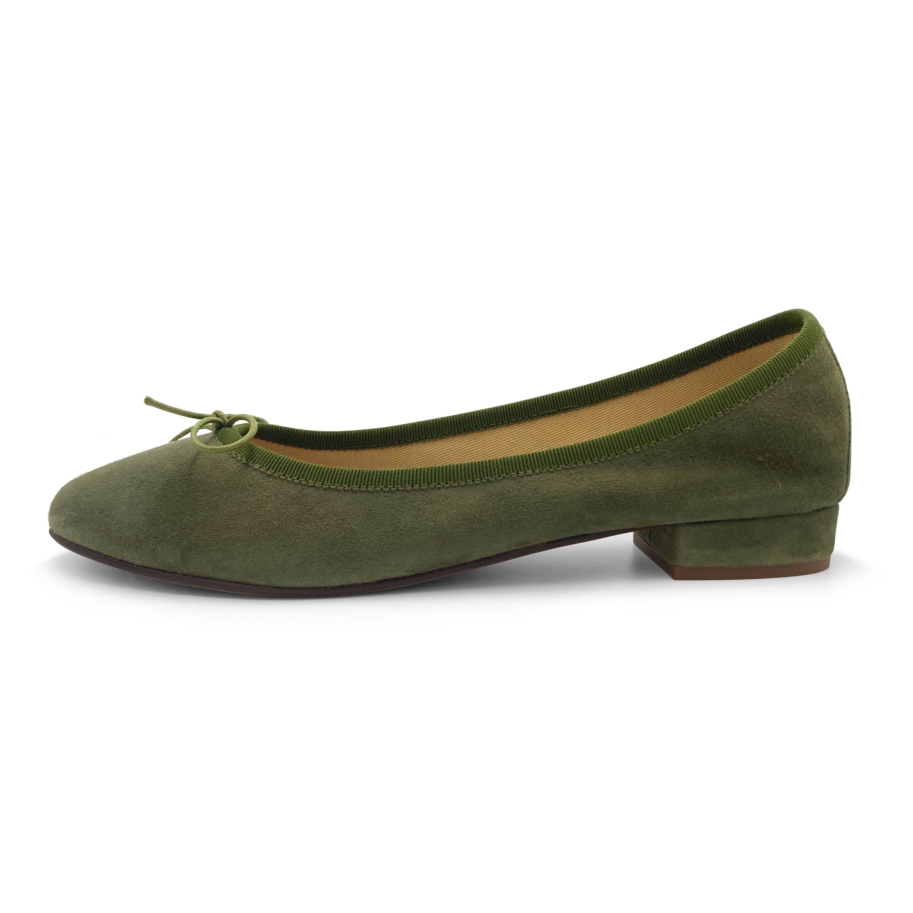Olive Green Suede Medium Heel Ballet Flats