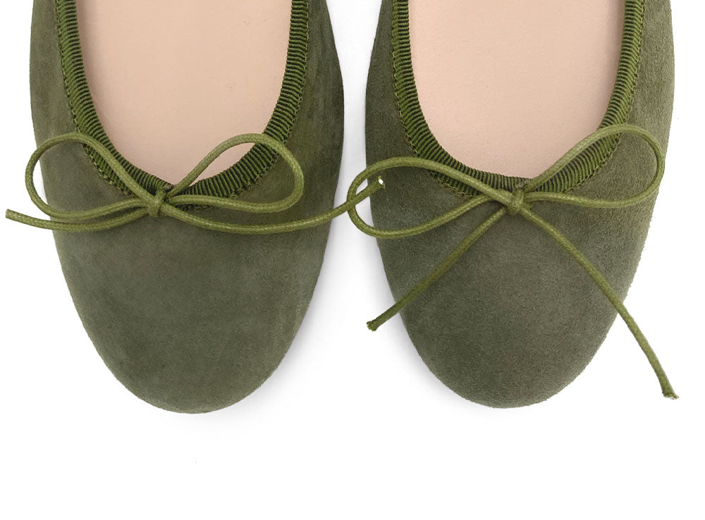 Olive Green Suede Medium Heel Ballet Flats
