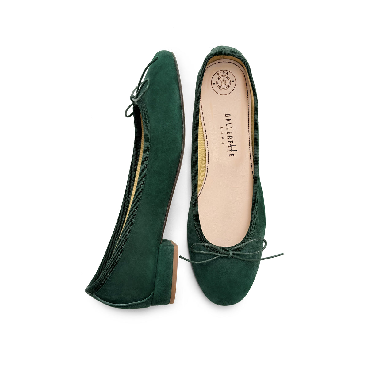 Bottle green suede medium heel ballet flats