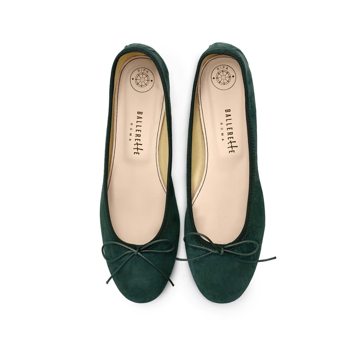 Bottle green suede medium heel ballet flats