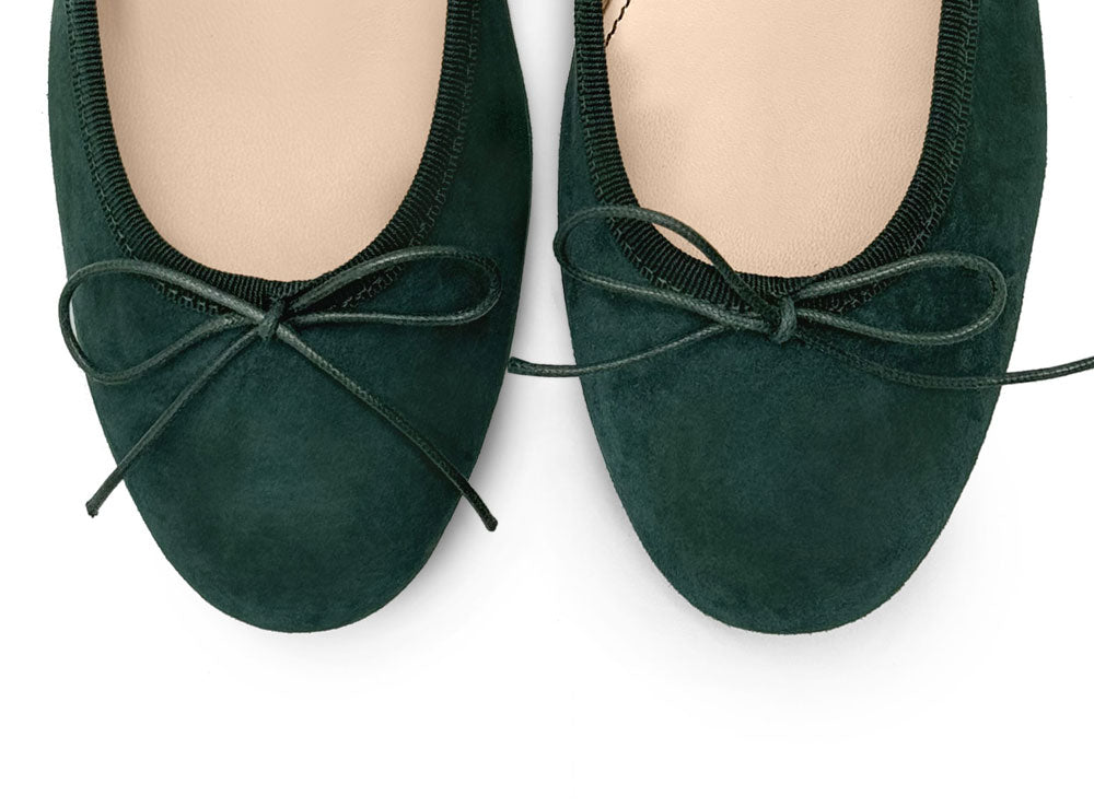 Bottle green suede medium heel ballet flats