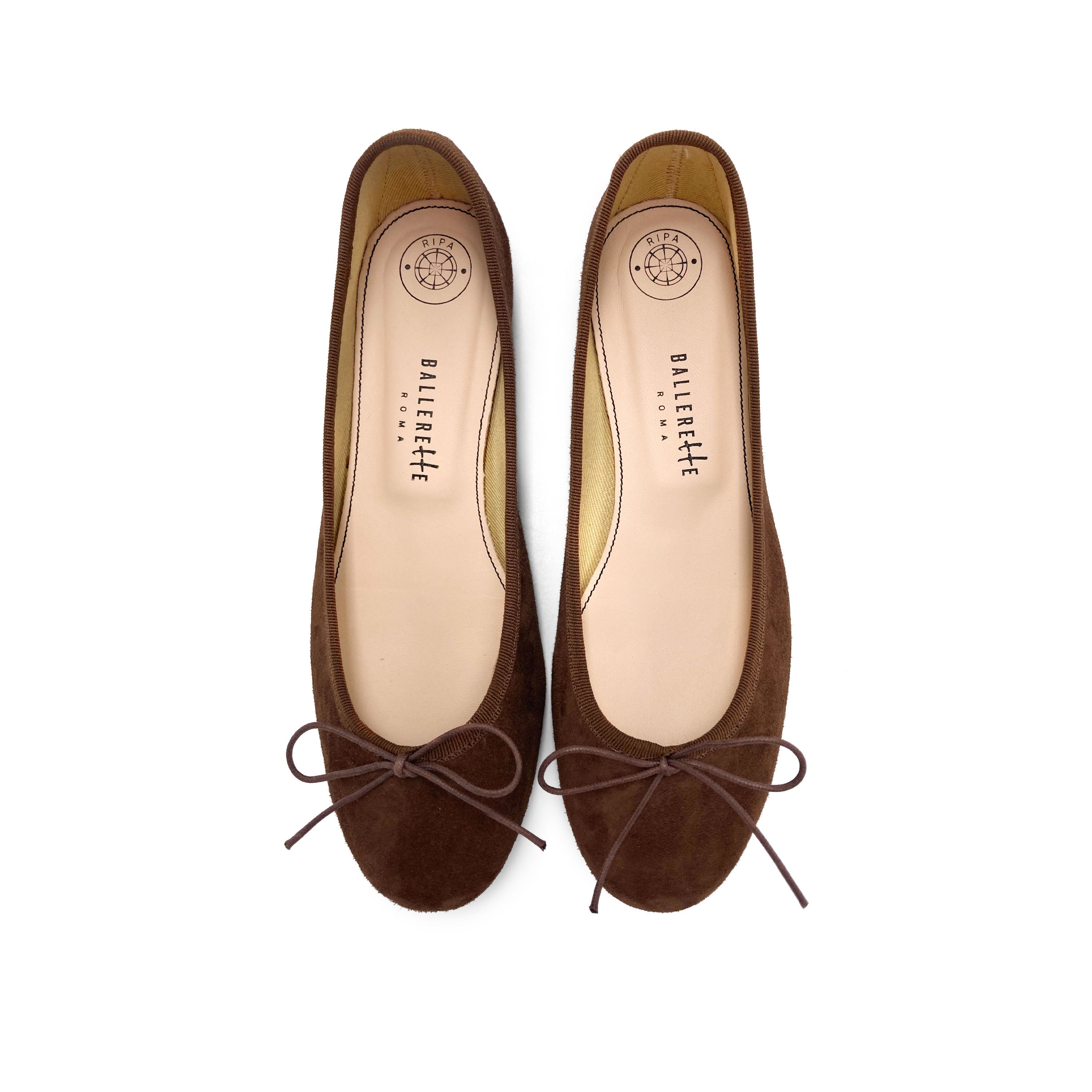 Brown suede medium heel ballet flats