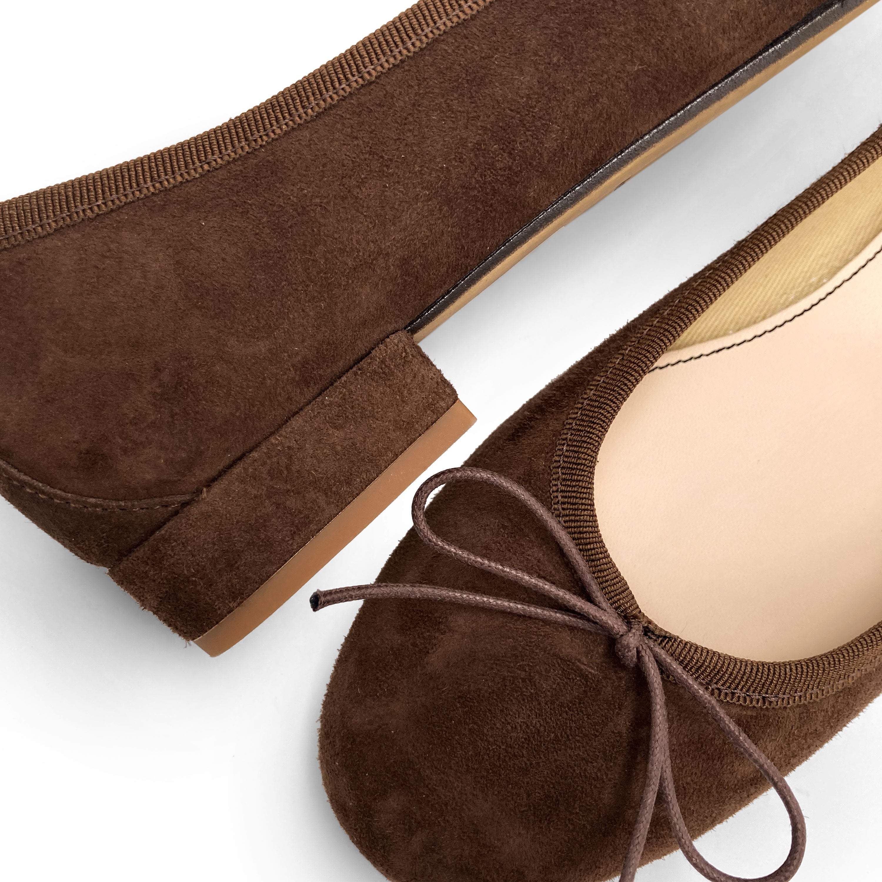 Brown suede medium heel ballet flats