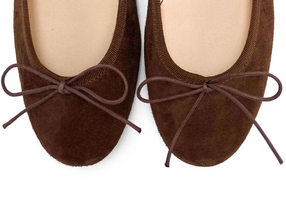 Brown suede medium heel ballet flats