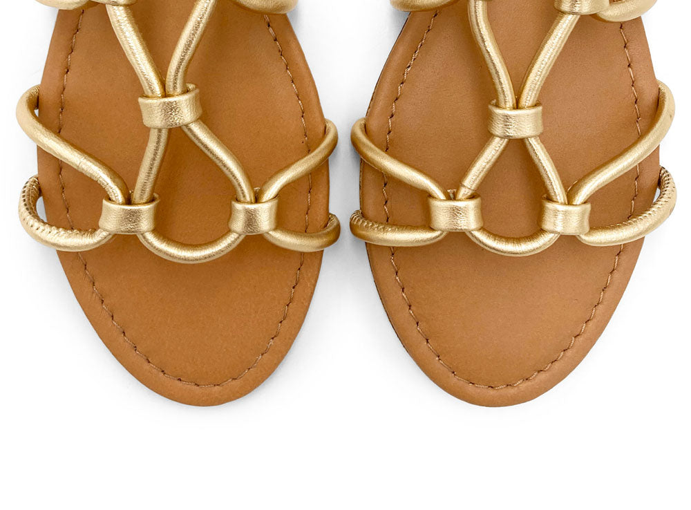 Gold leather gladiator sandals