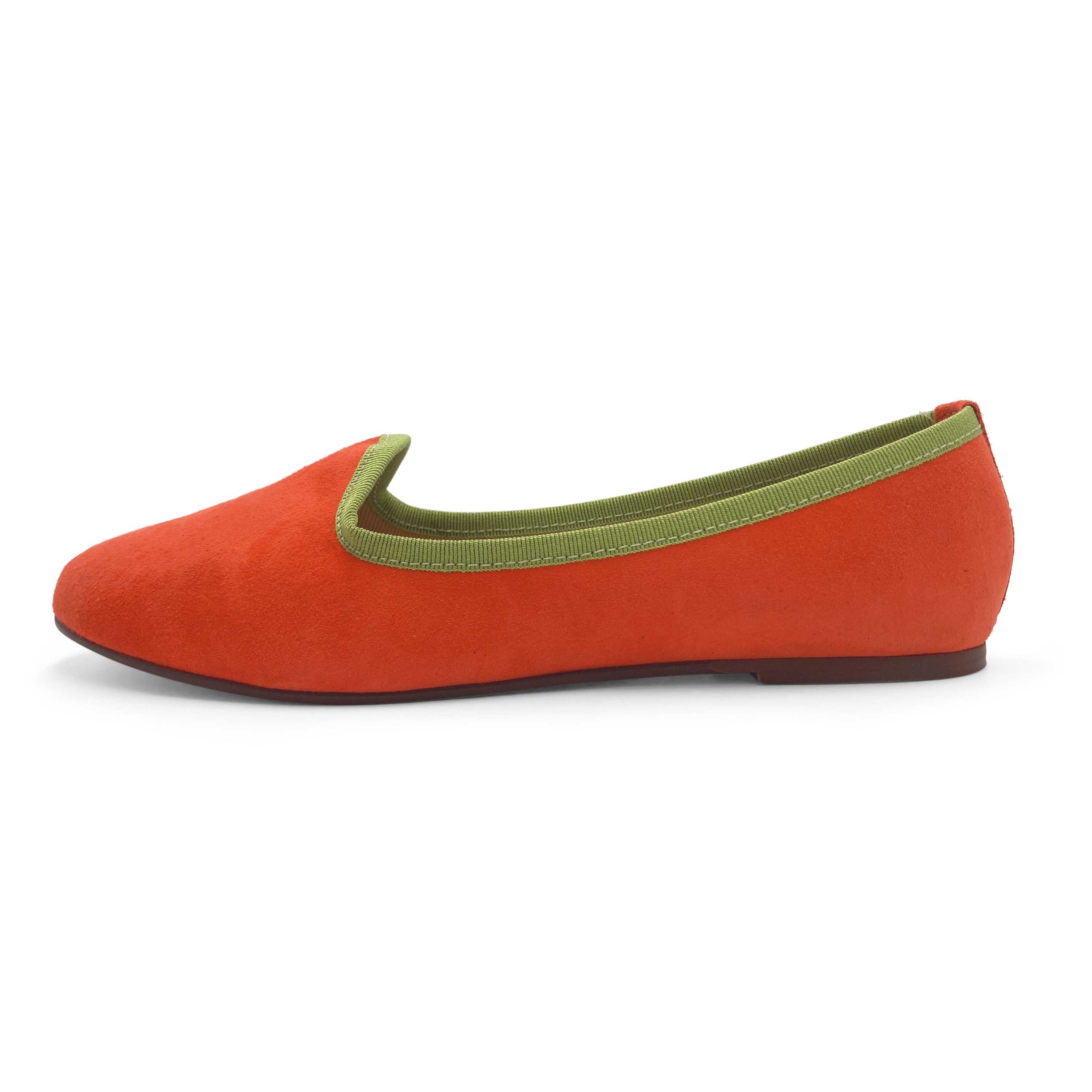 Women's orange suede loafers