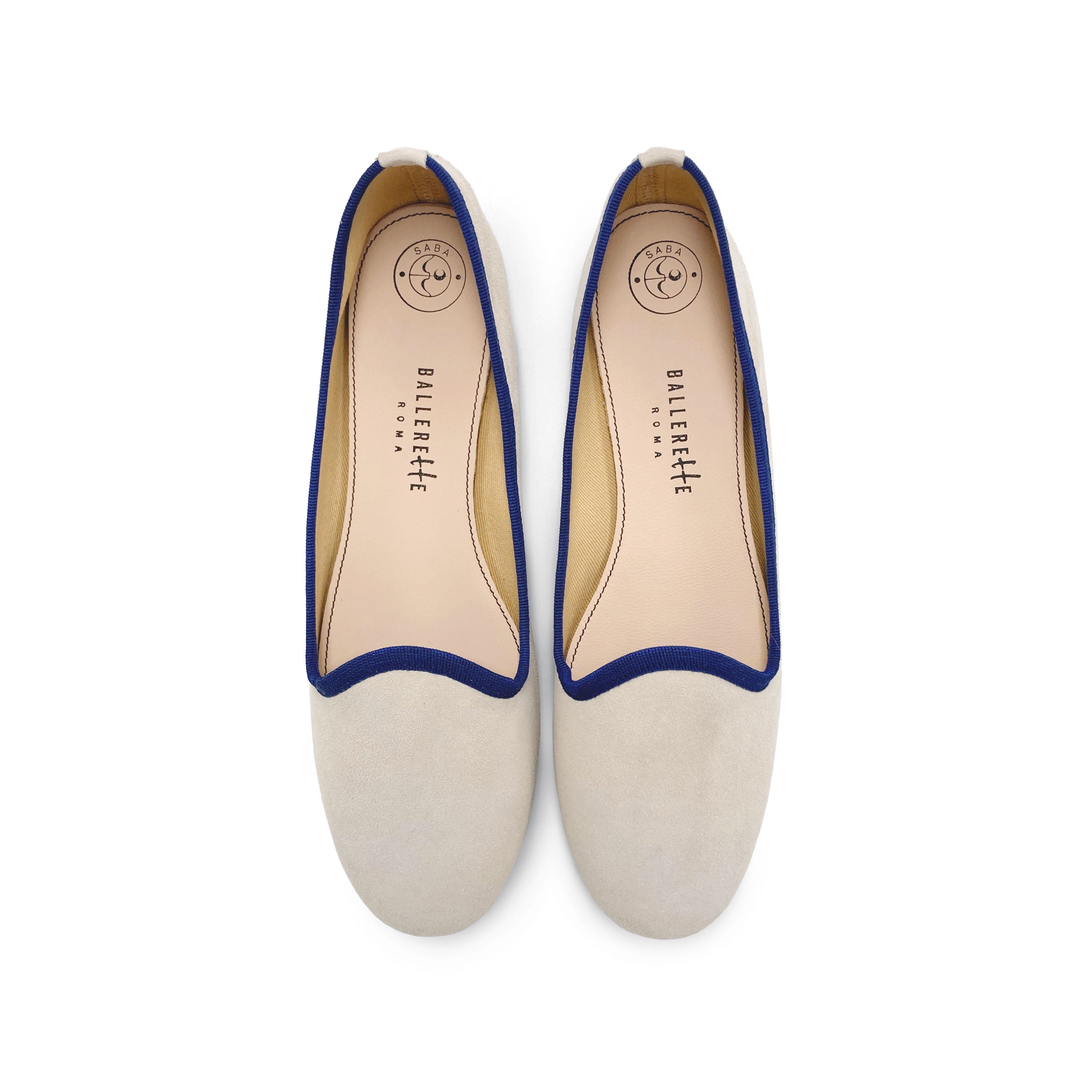 Women’s loafers in beige suede with blue details