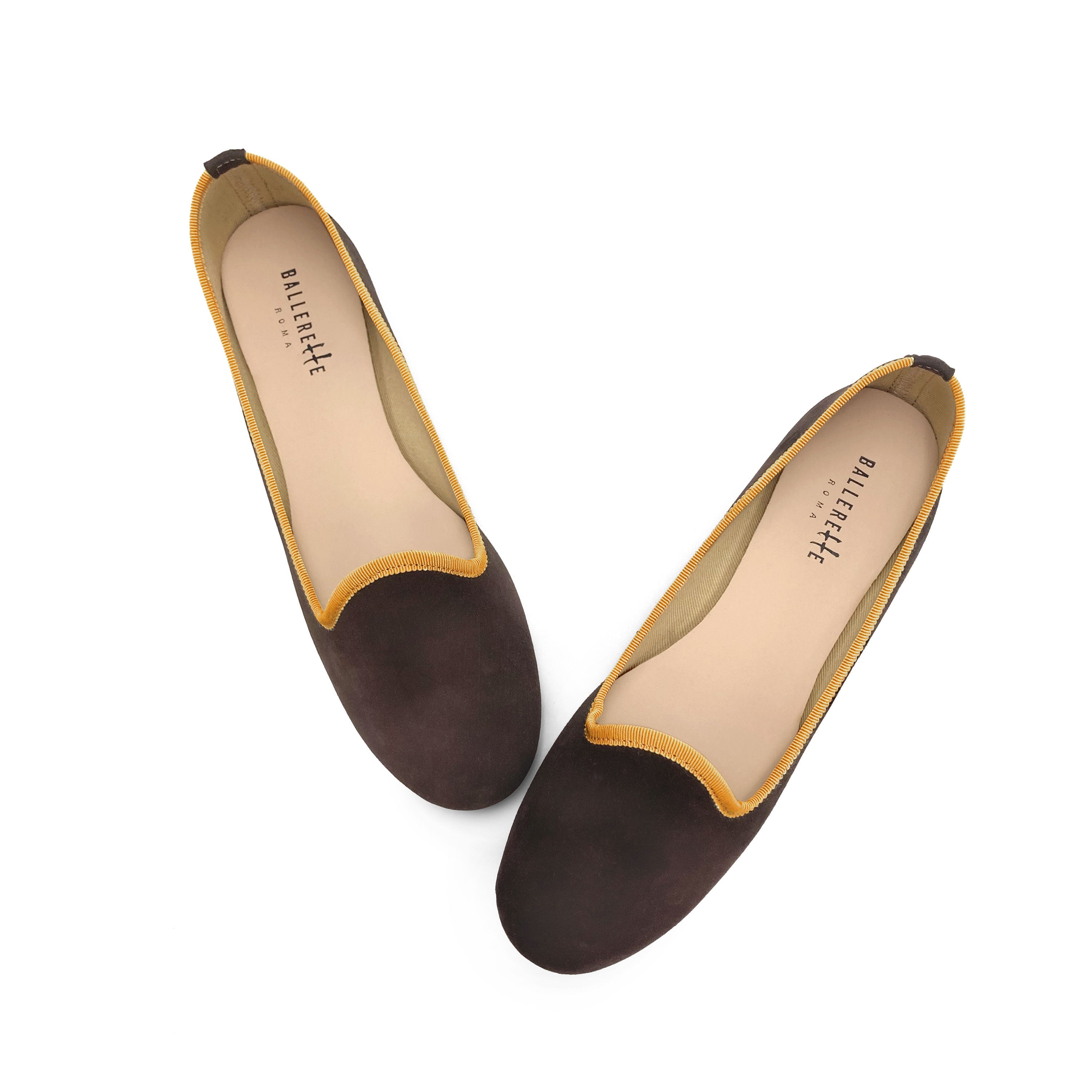 Women loafers in dark brown suede with ochre details