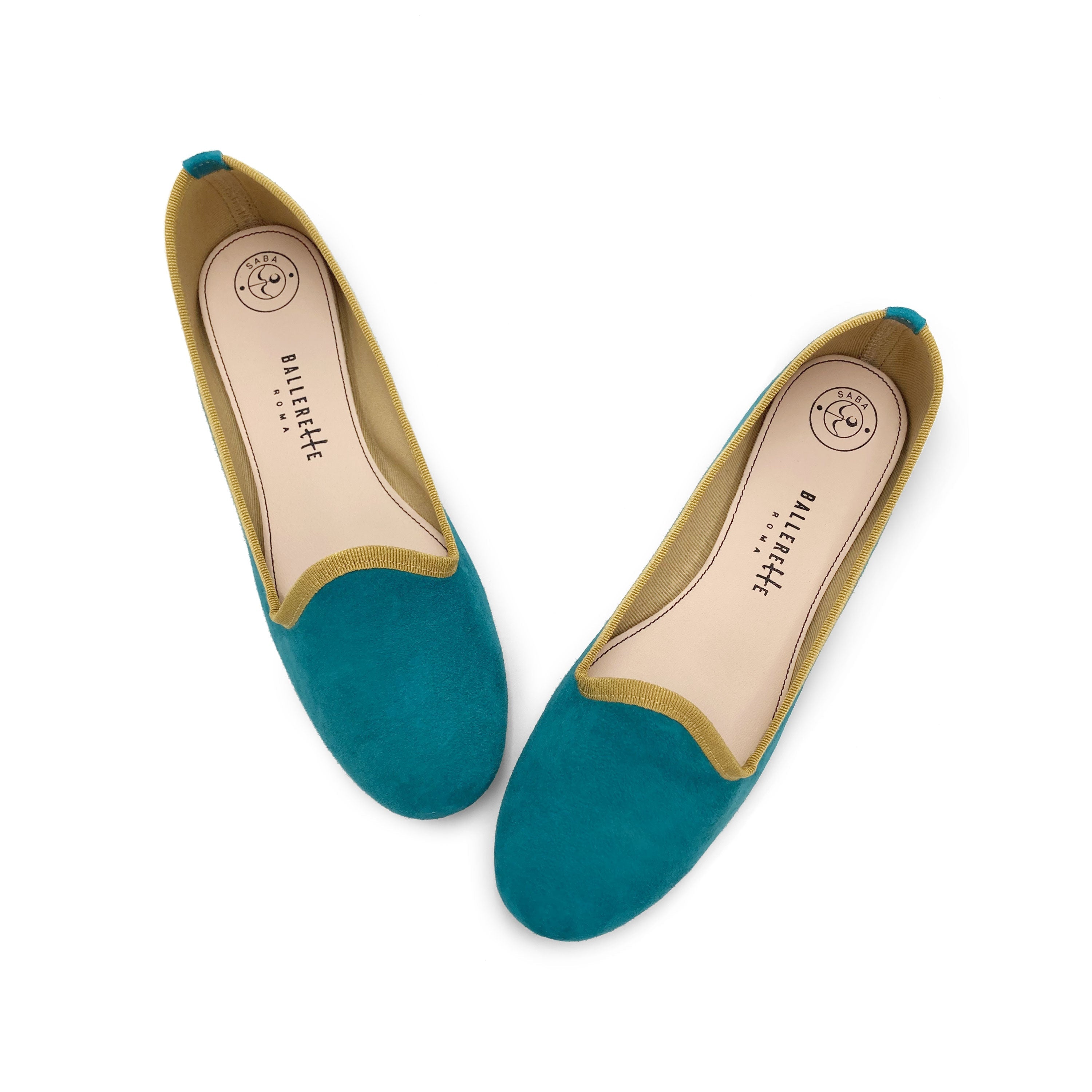 Women’s loafers in petrol blue suede with mustard details