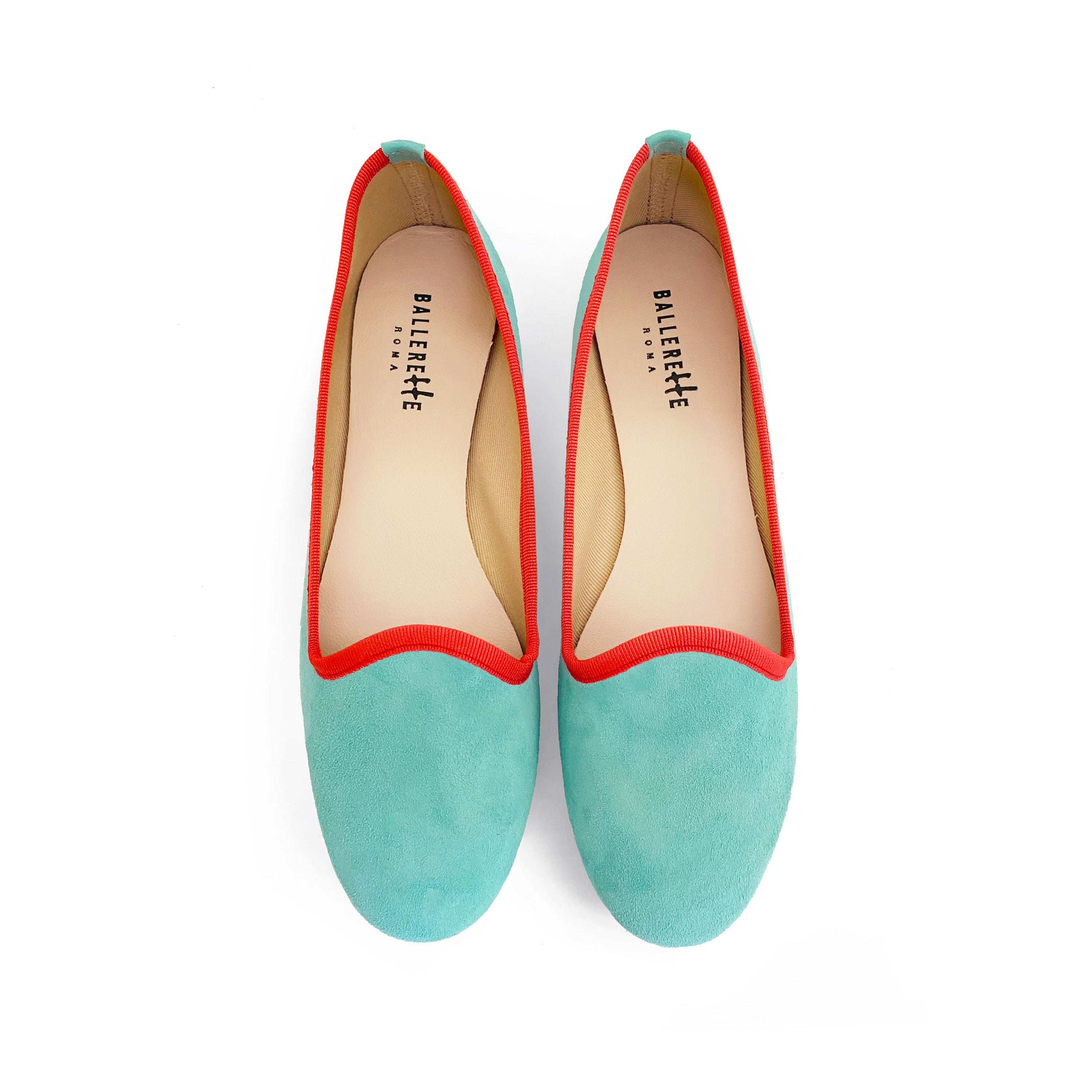 Women's slippers in aqua suede with coral details