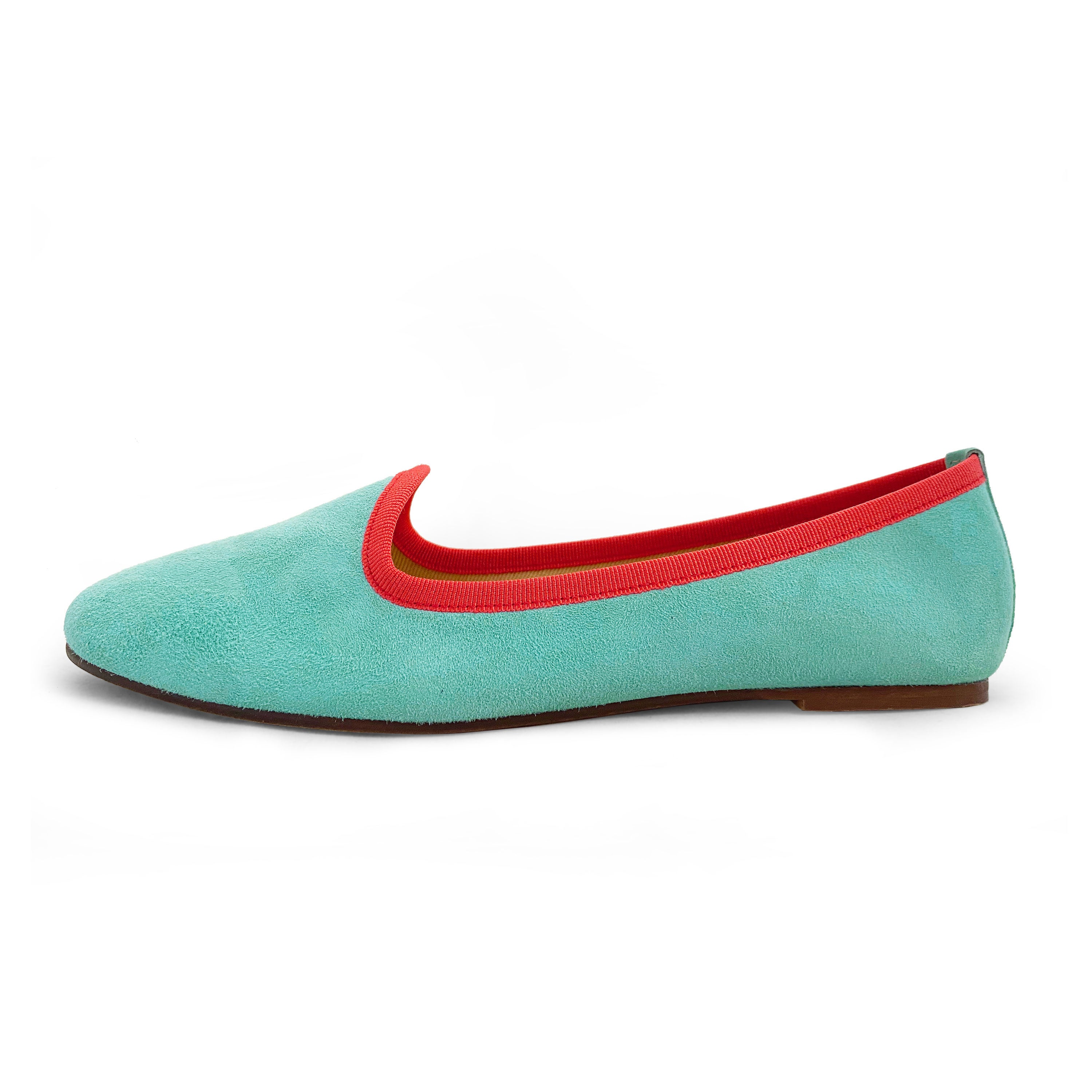 Women's slippers in aqua suede with coral details