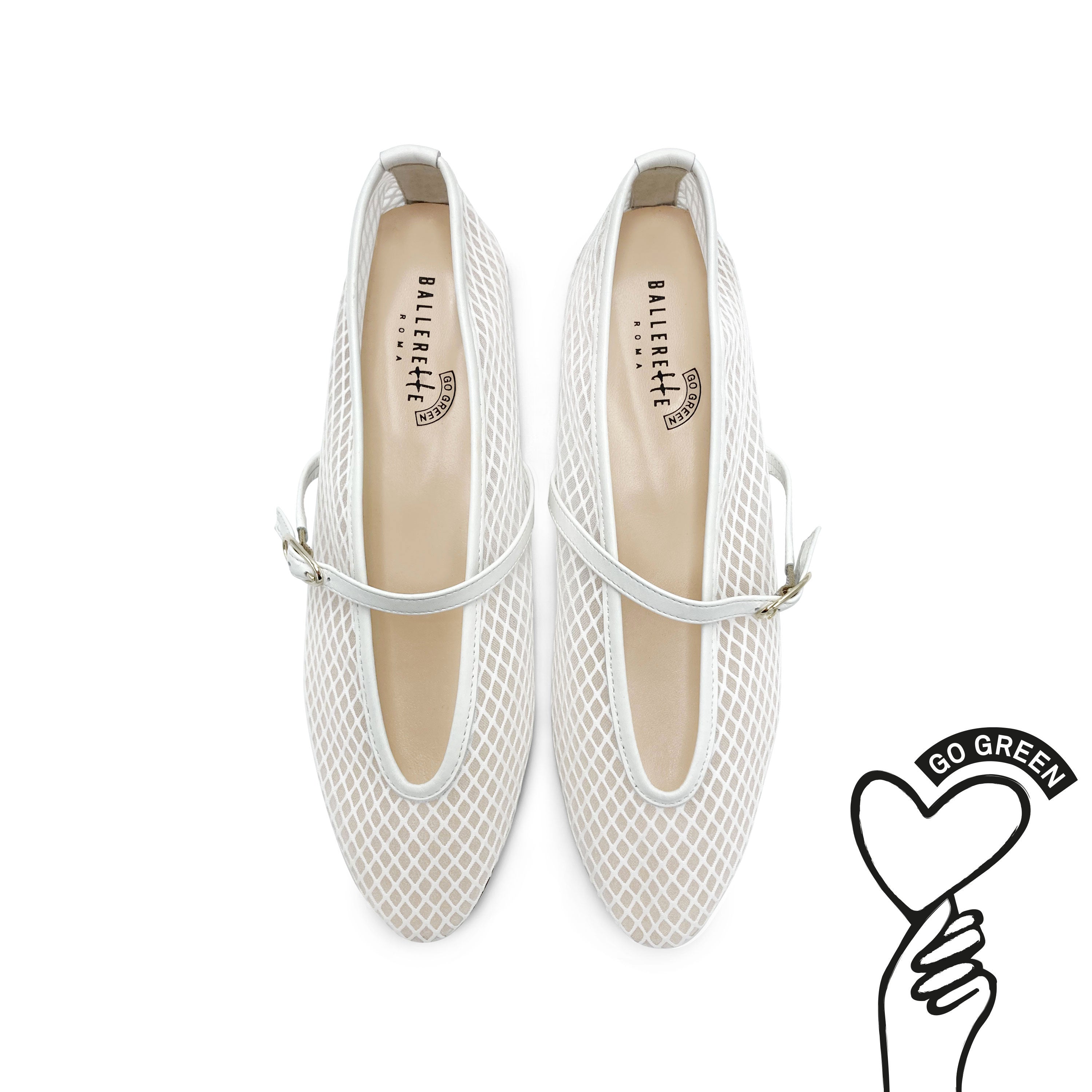 TT GO GREEN Collection - White transparent mesh ballet flats in eco recycled fabric