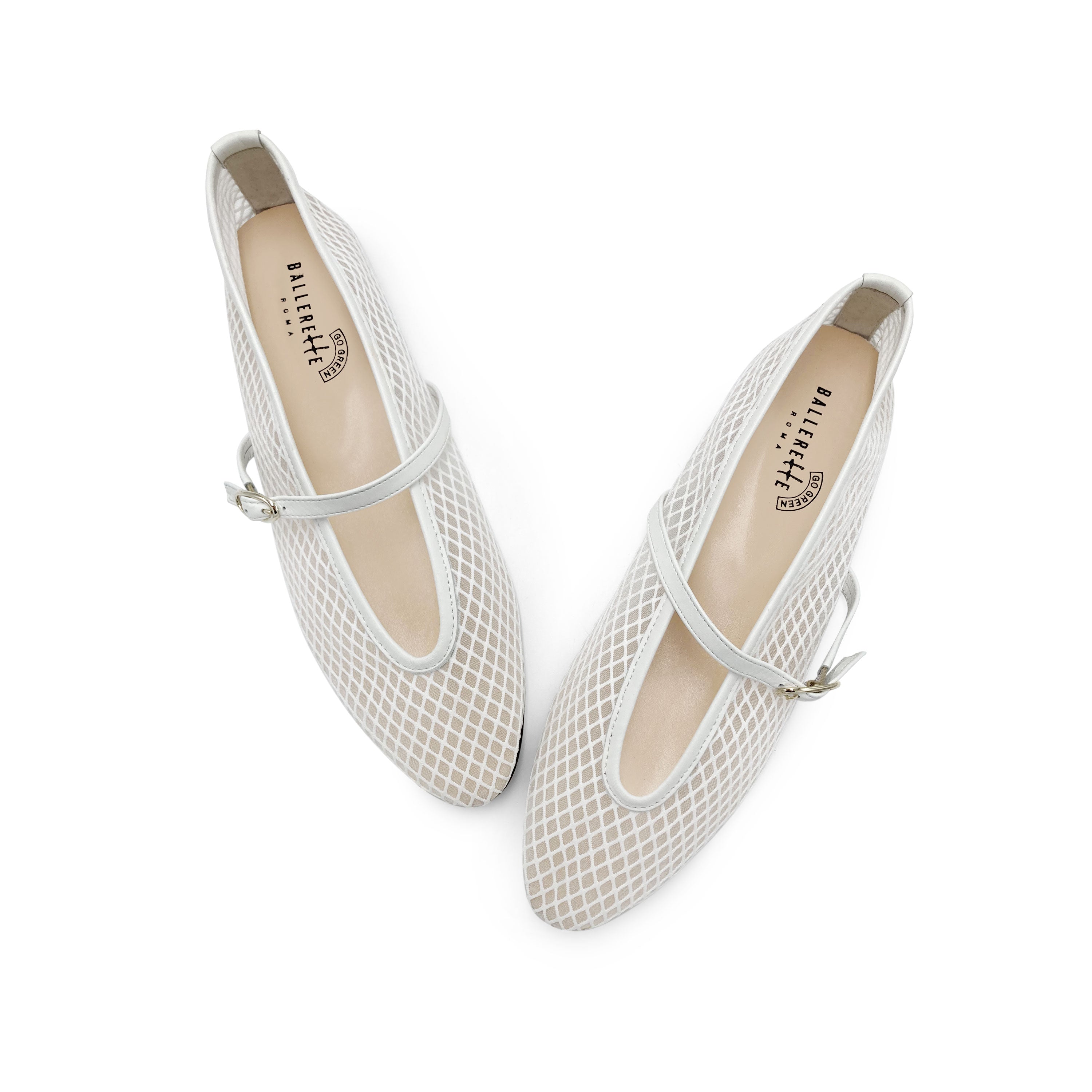 TT GO GREEN Collection - White transparent mesh ballet flats in eco recycled fabric