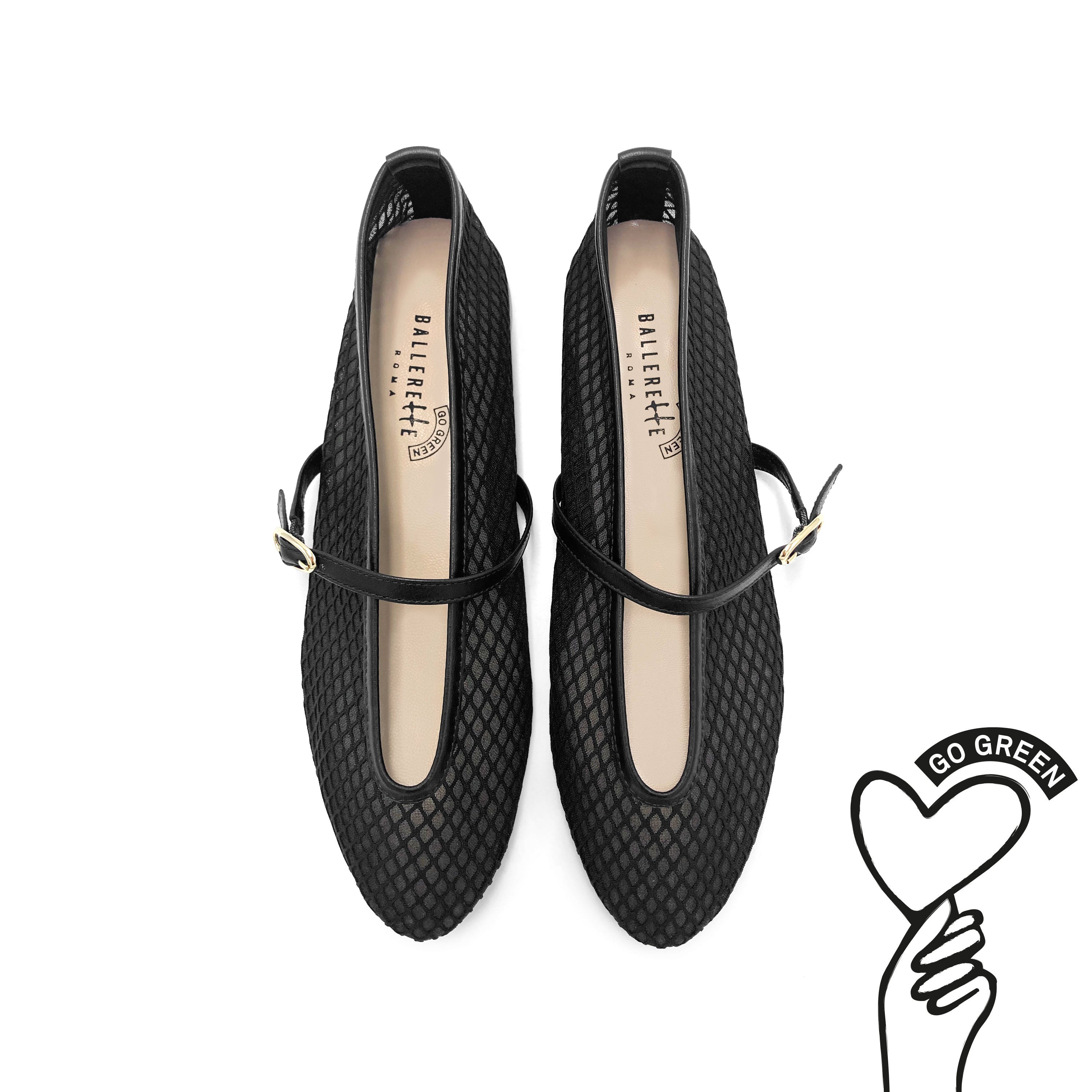 TT GO GREEN Collection - Black transparent mesh ballet flats in eco recycled fabric