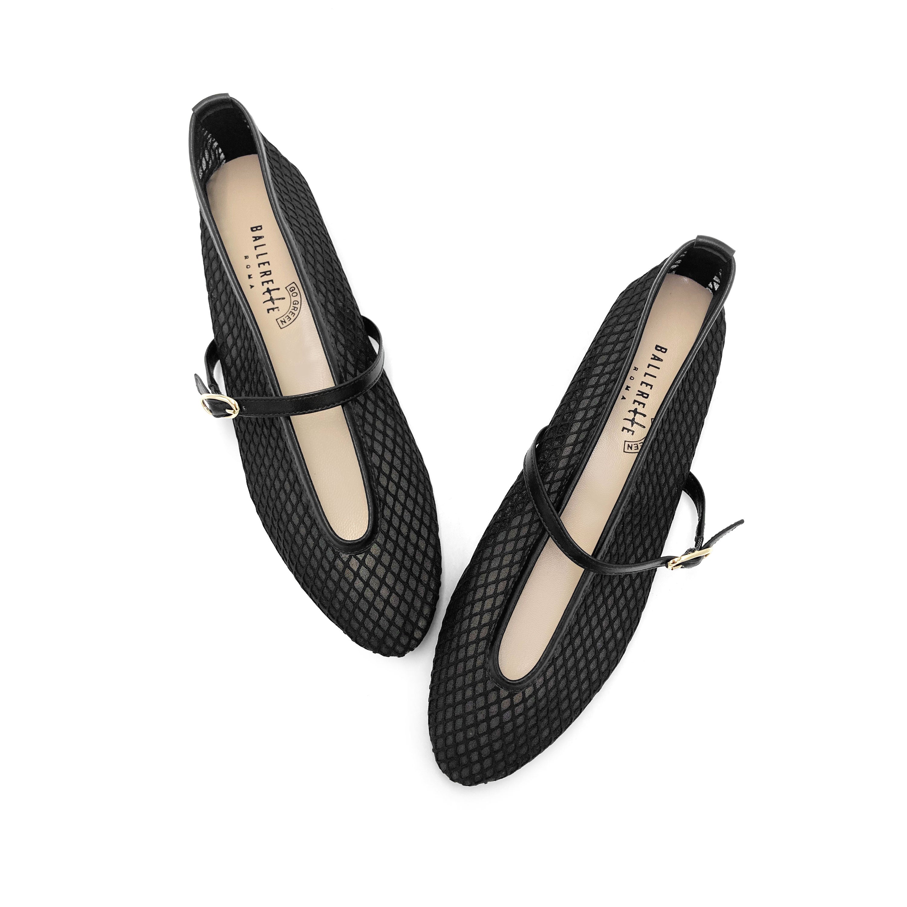 TT GO GREEN Collection - Black transparent mesh ballet flats in eco recycled fabric