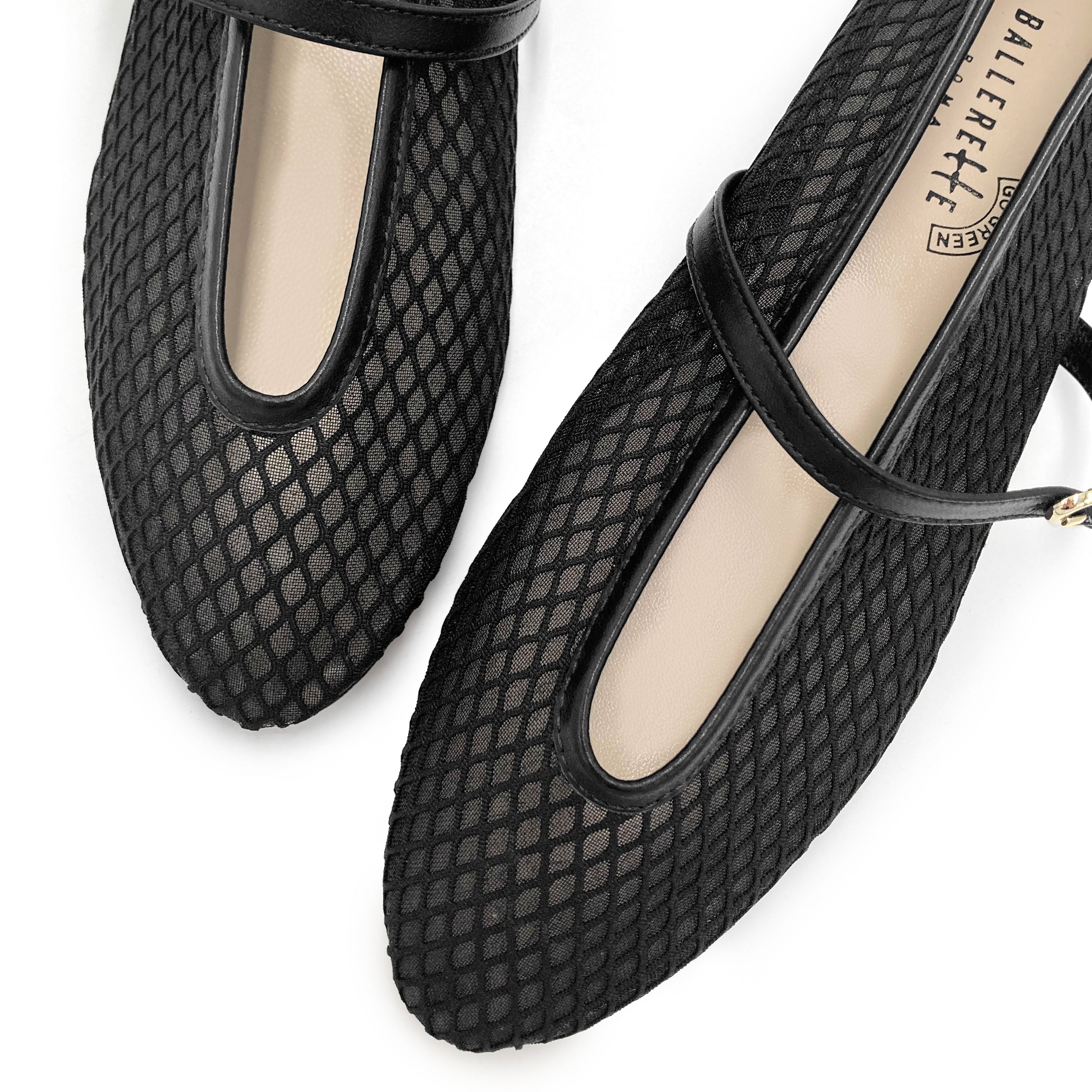 TT GO GREEN Collection - Black transparent mesh ballet flats in eco recycled fabric