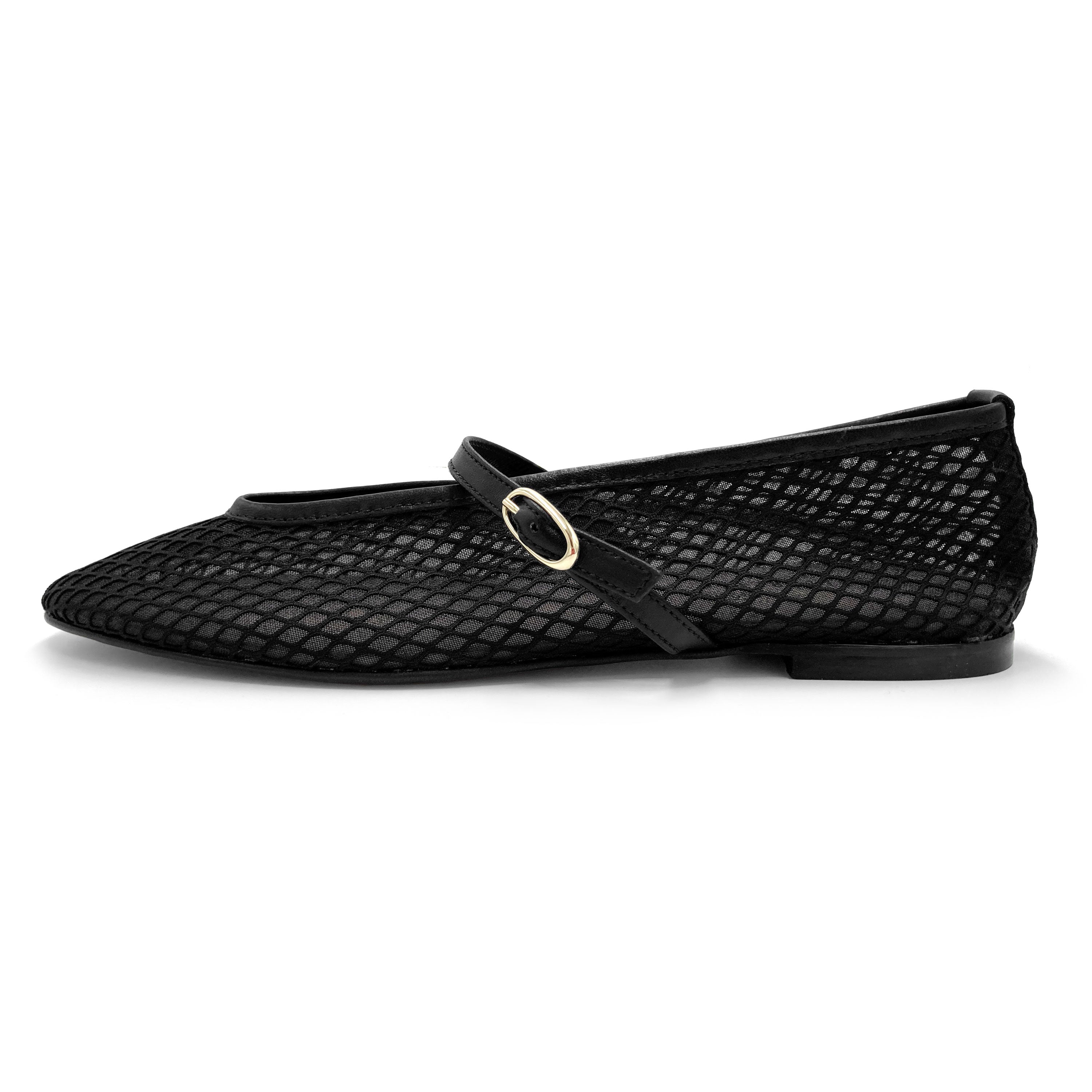 TT GO GREEN Collection - Black transparent mesh ballet flats in eco recycled fabric