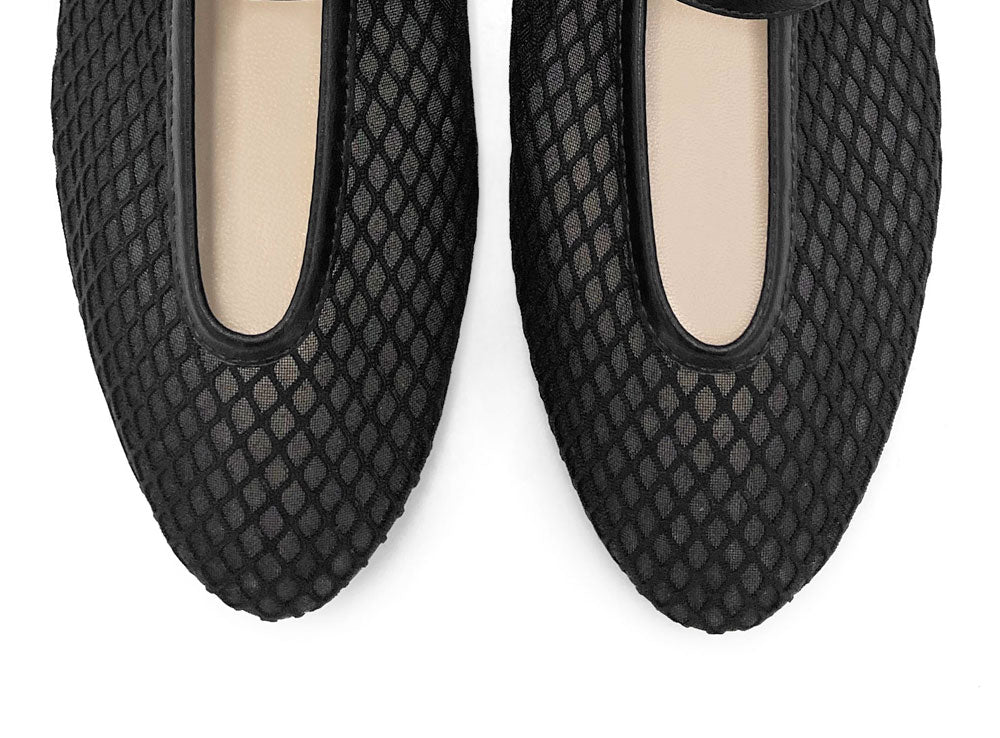 TT GO GREEN Collection - Black transparent mesh ballet flats in eco recycled fabric