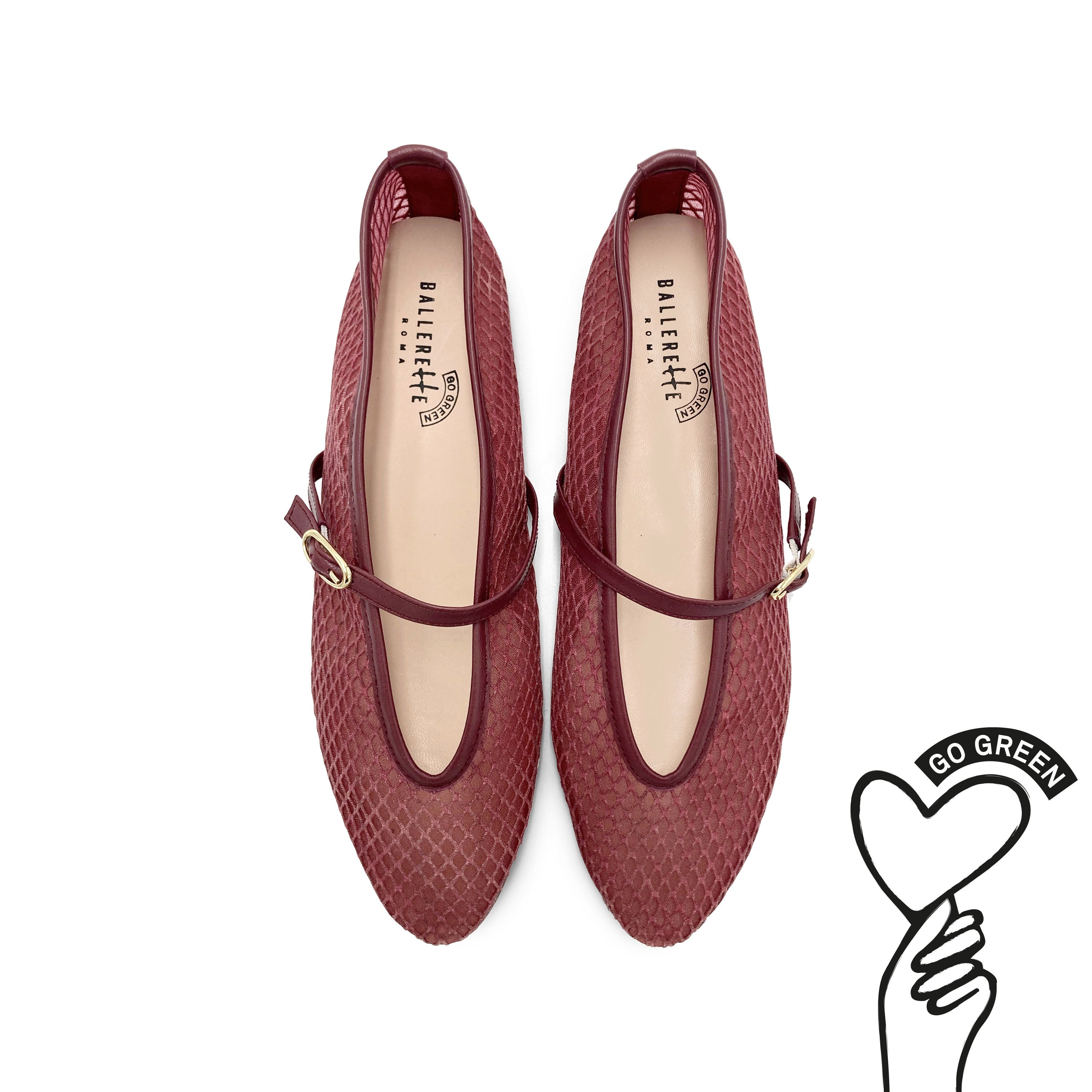 TT GO GREEN Collection - Plum transparent mesh ballet flats in eco recycled fabric