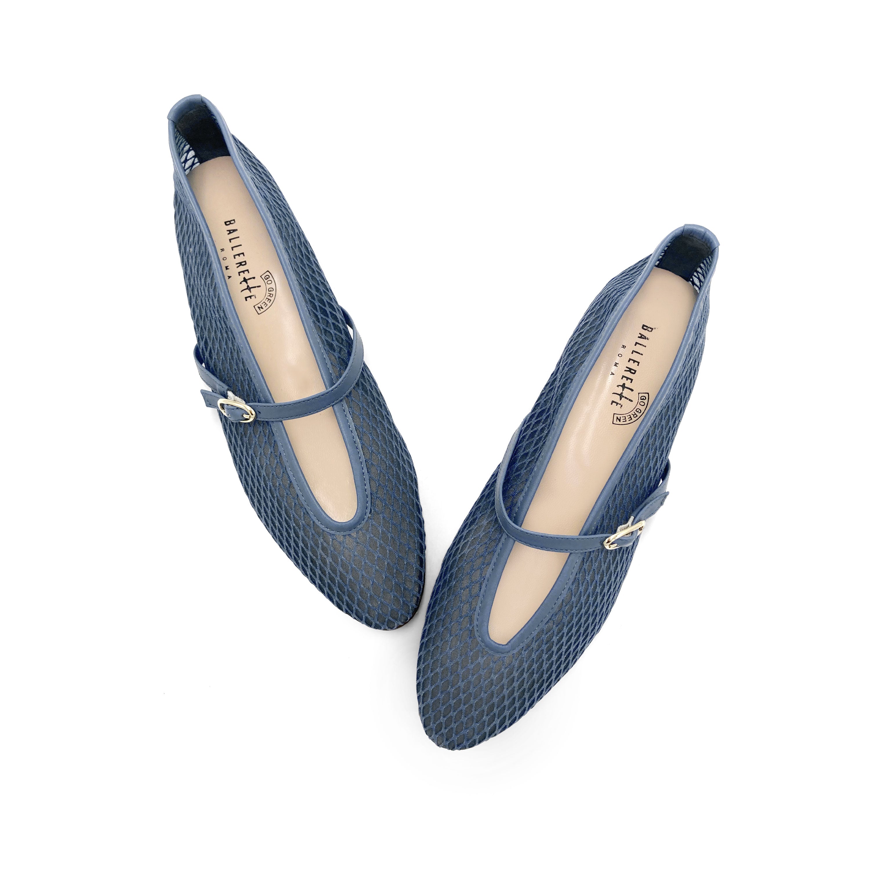 TT GO GREEN Collection - Blue denim transparent mesh ballet flats in eco recycled fabric