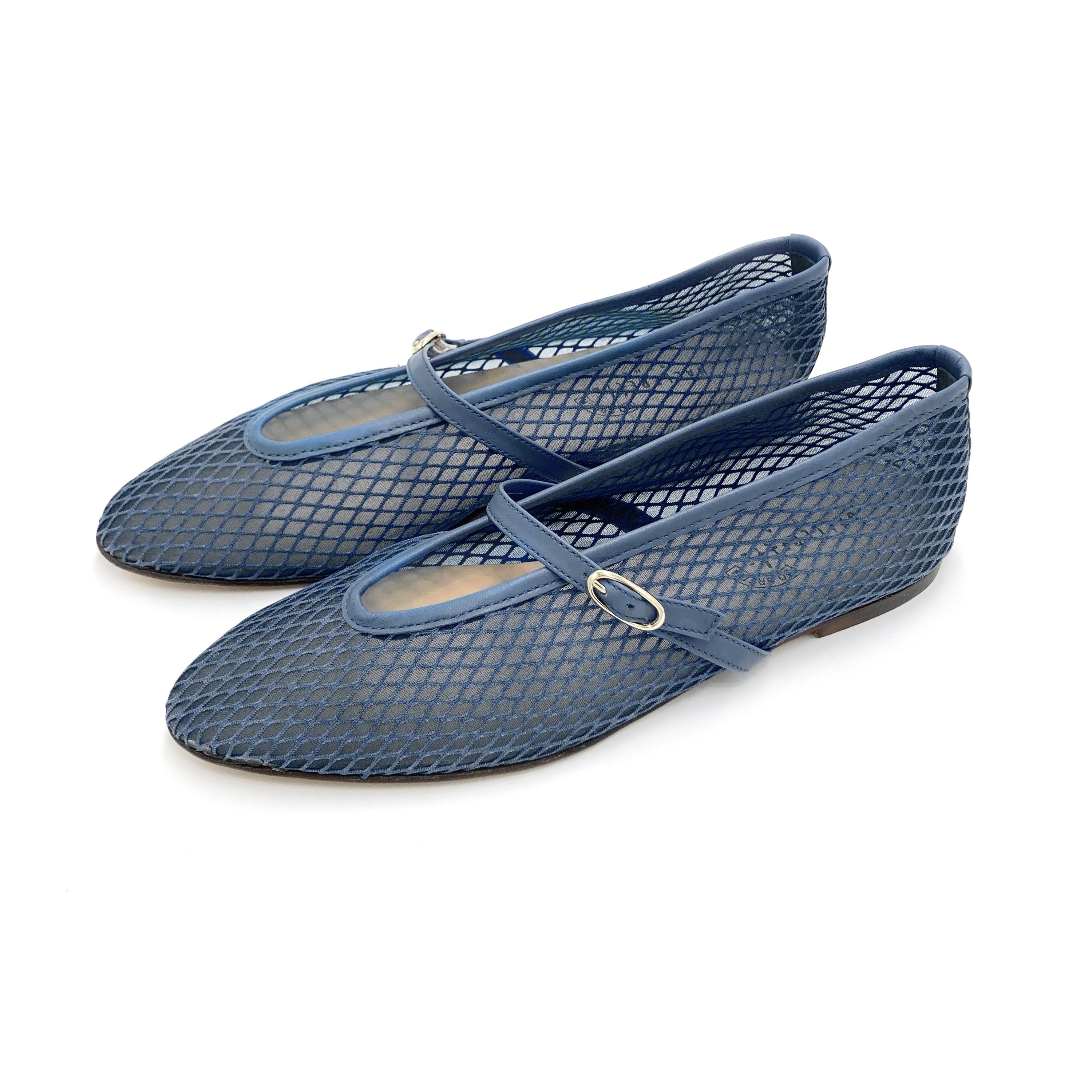 TT GO GREEN Collection - Blue denim transparent mesh ballet flats in eco recycled fabric