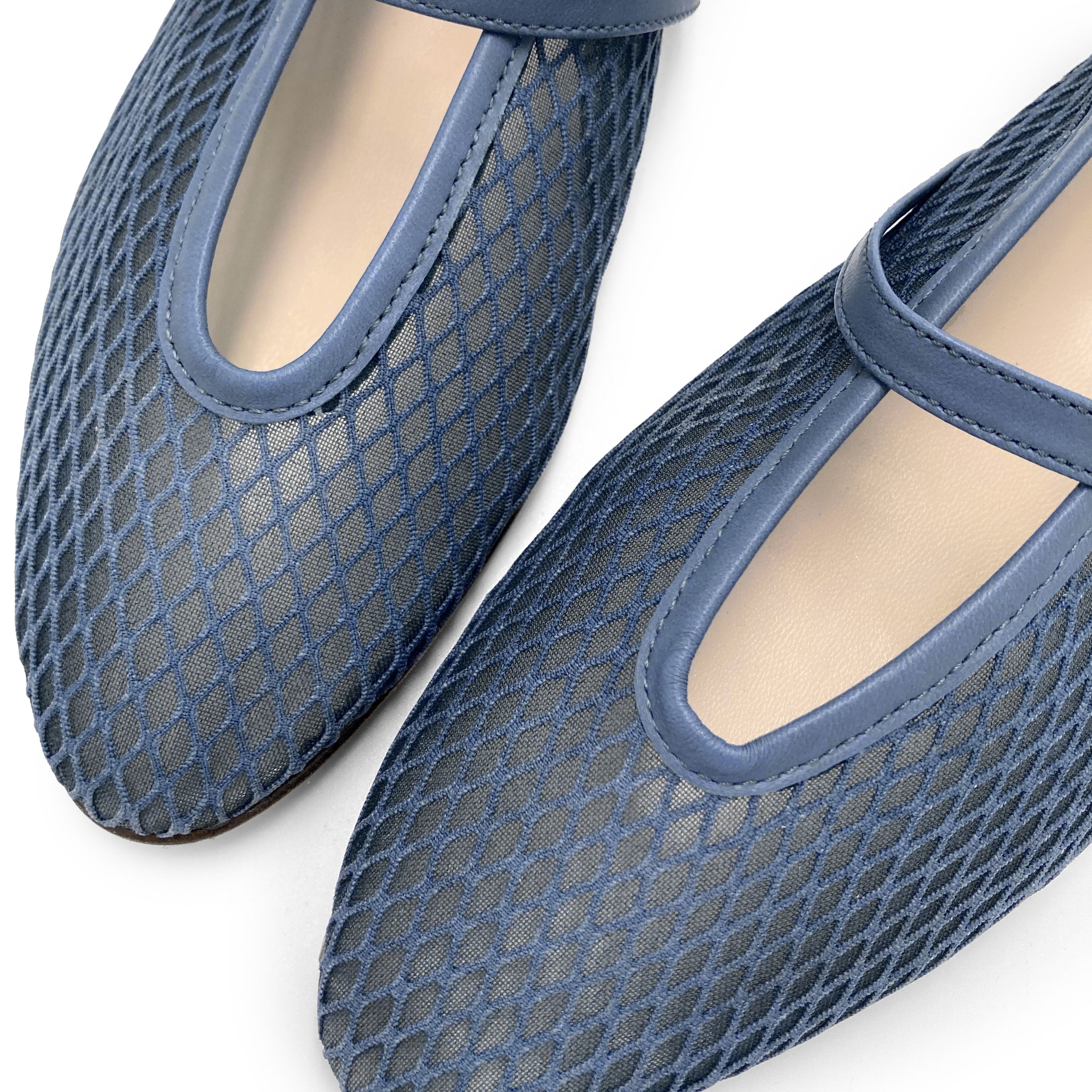 TT GO GREEN Collection - Blue denim transparent mesh ballet flats in eco recycled fabric