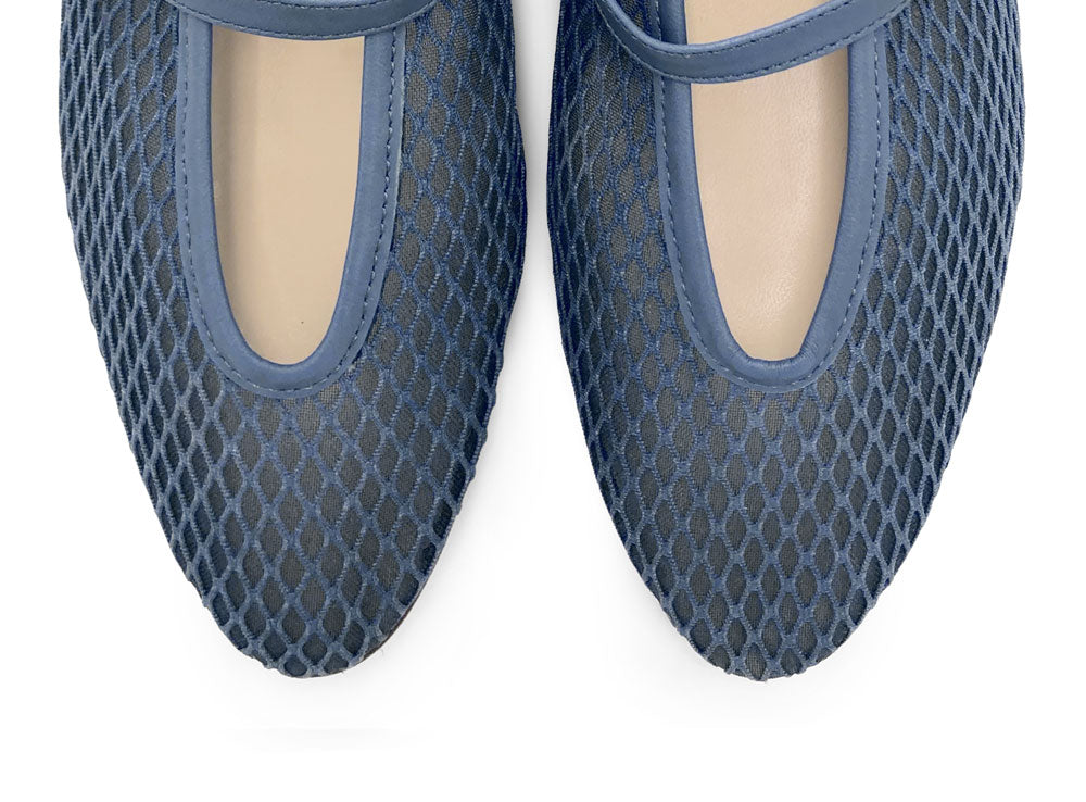 TT GO GREEN Collection - Blue denim transparent mesh ballet flats in eco recycled fabric