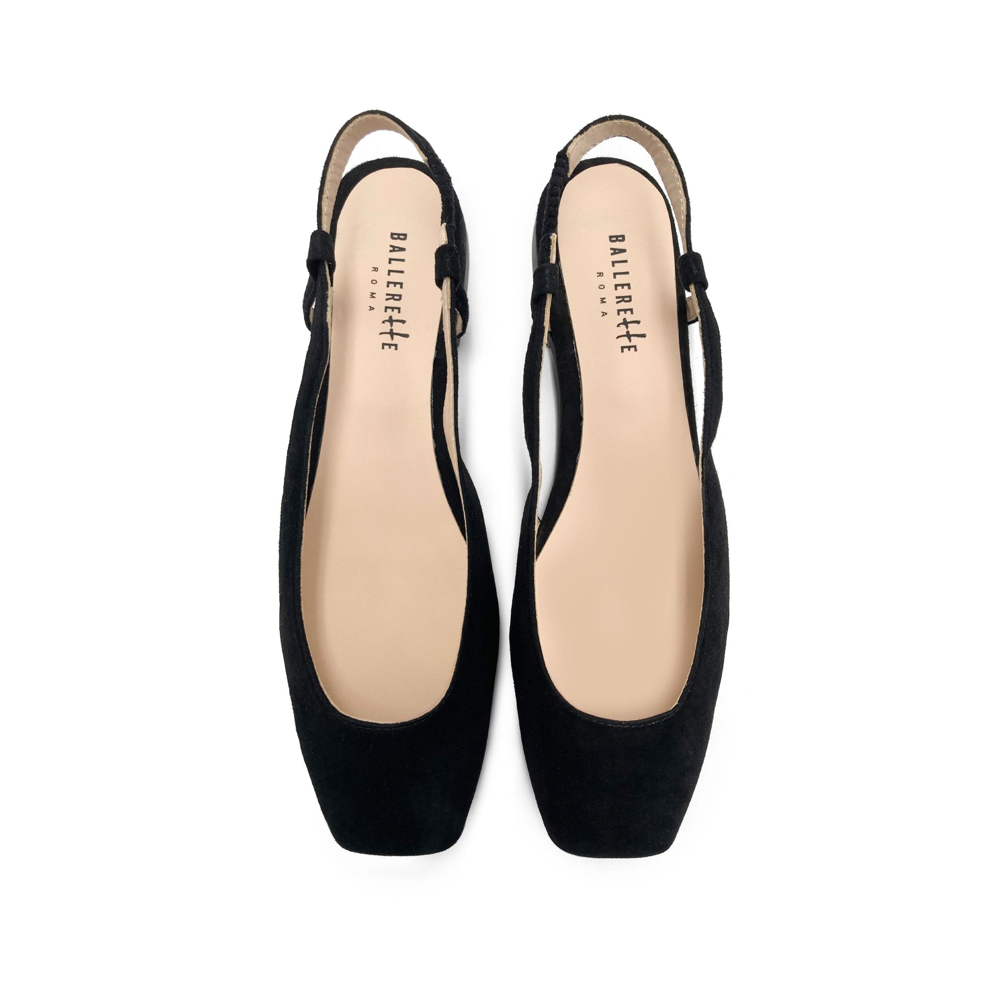 Black suede square toe slingback ballet flats - Main Image