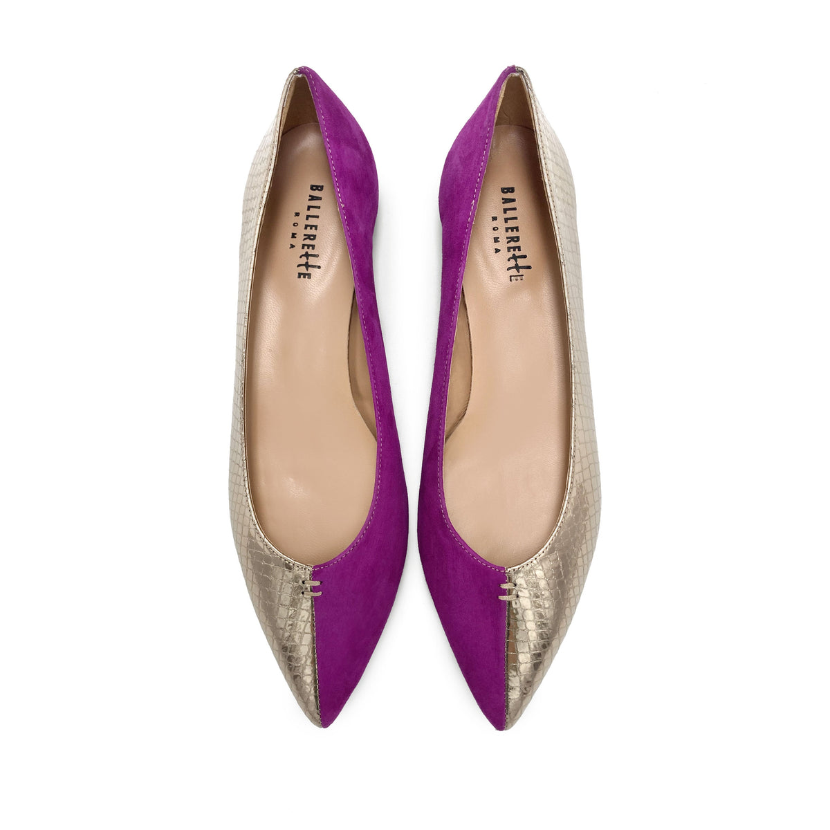 Bicolor pointed toe ballet flats anthracite and fuchsia