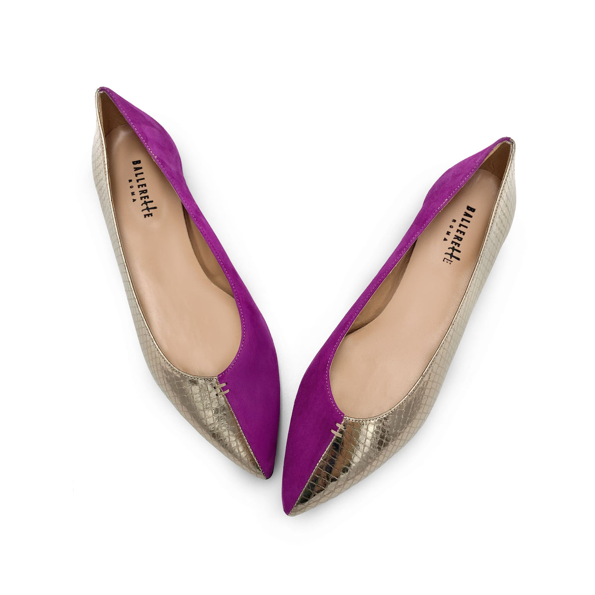Bicolor pointed toe ballet flats anthracite and fuchsia