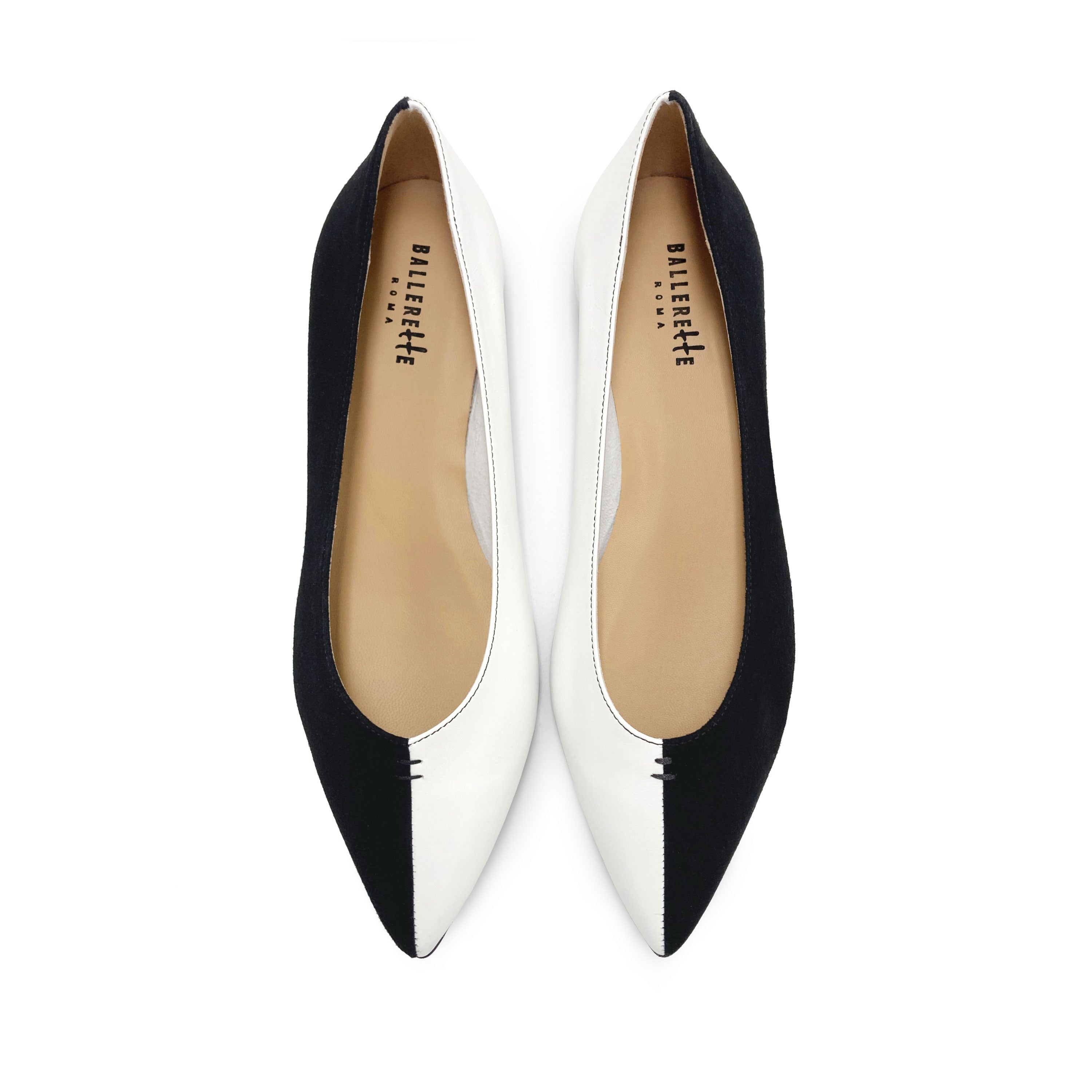 Bicolor pointed toe ballet flats black and white