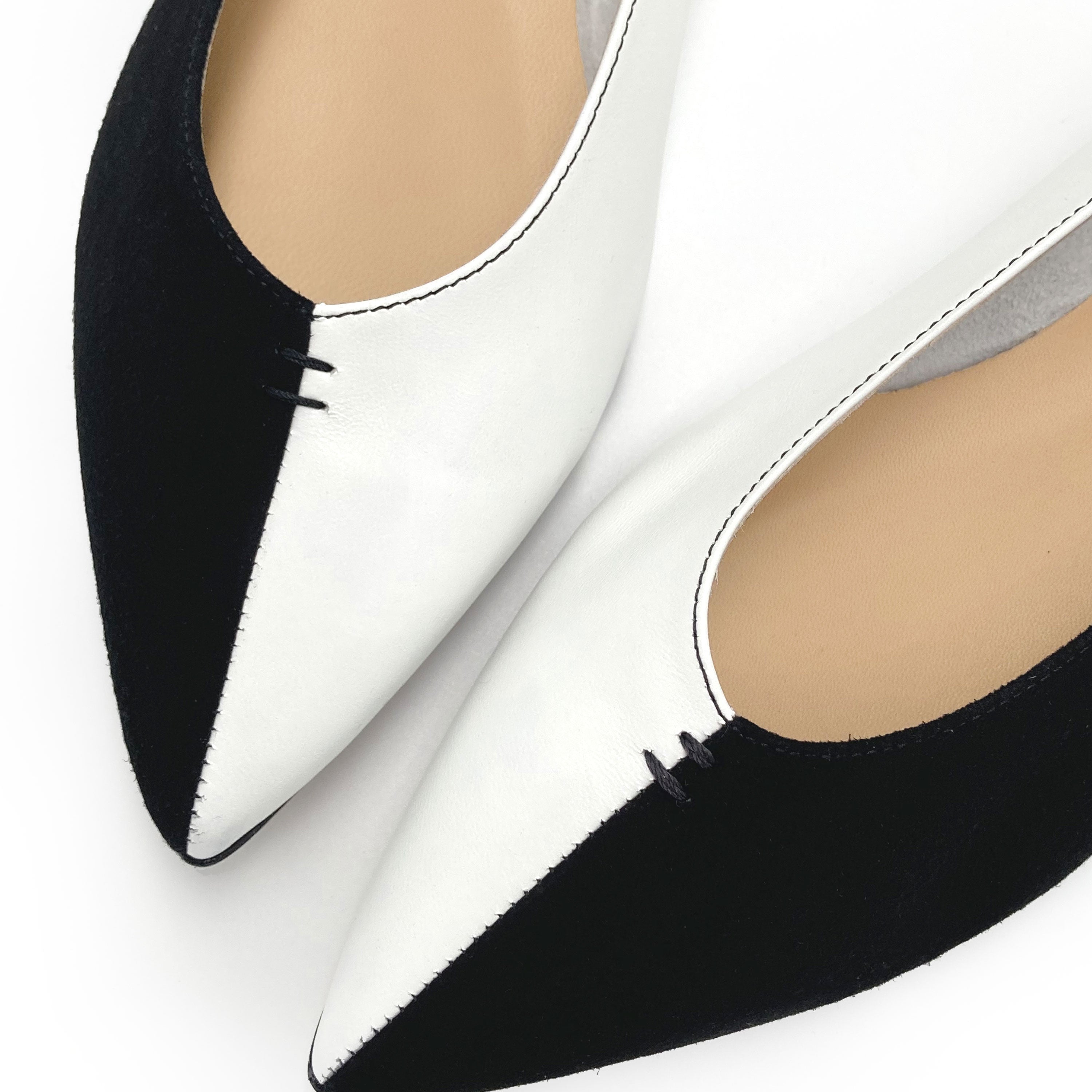 Bicolor pointed toe ballet flats black and white
