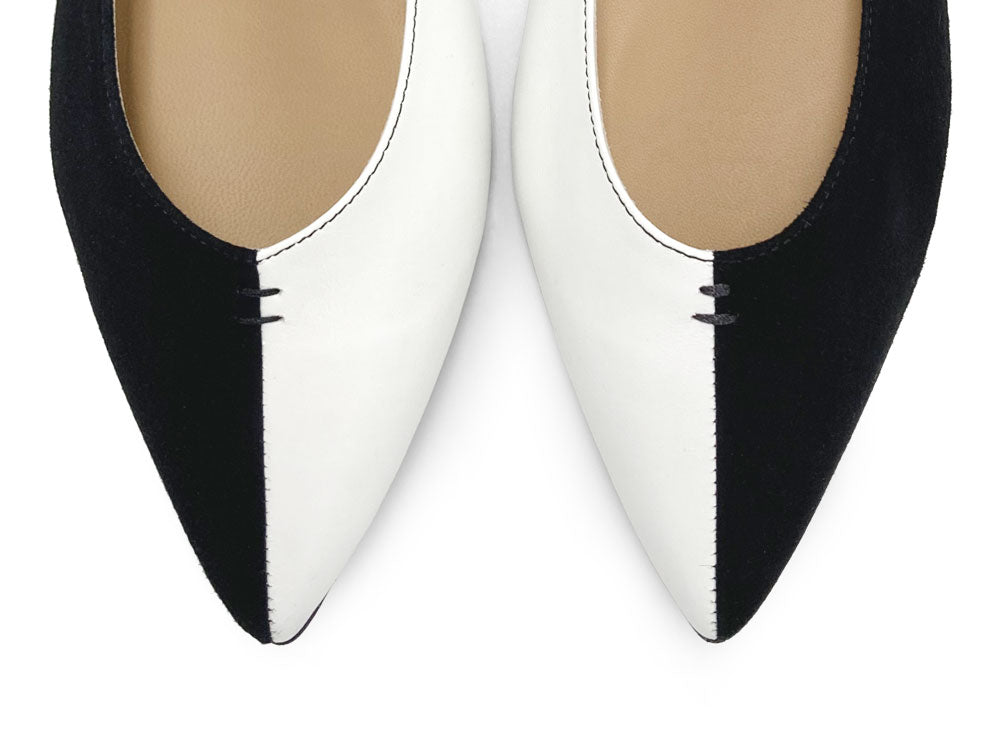 Bicolor pointed toe ballet flats black and white
