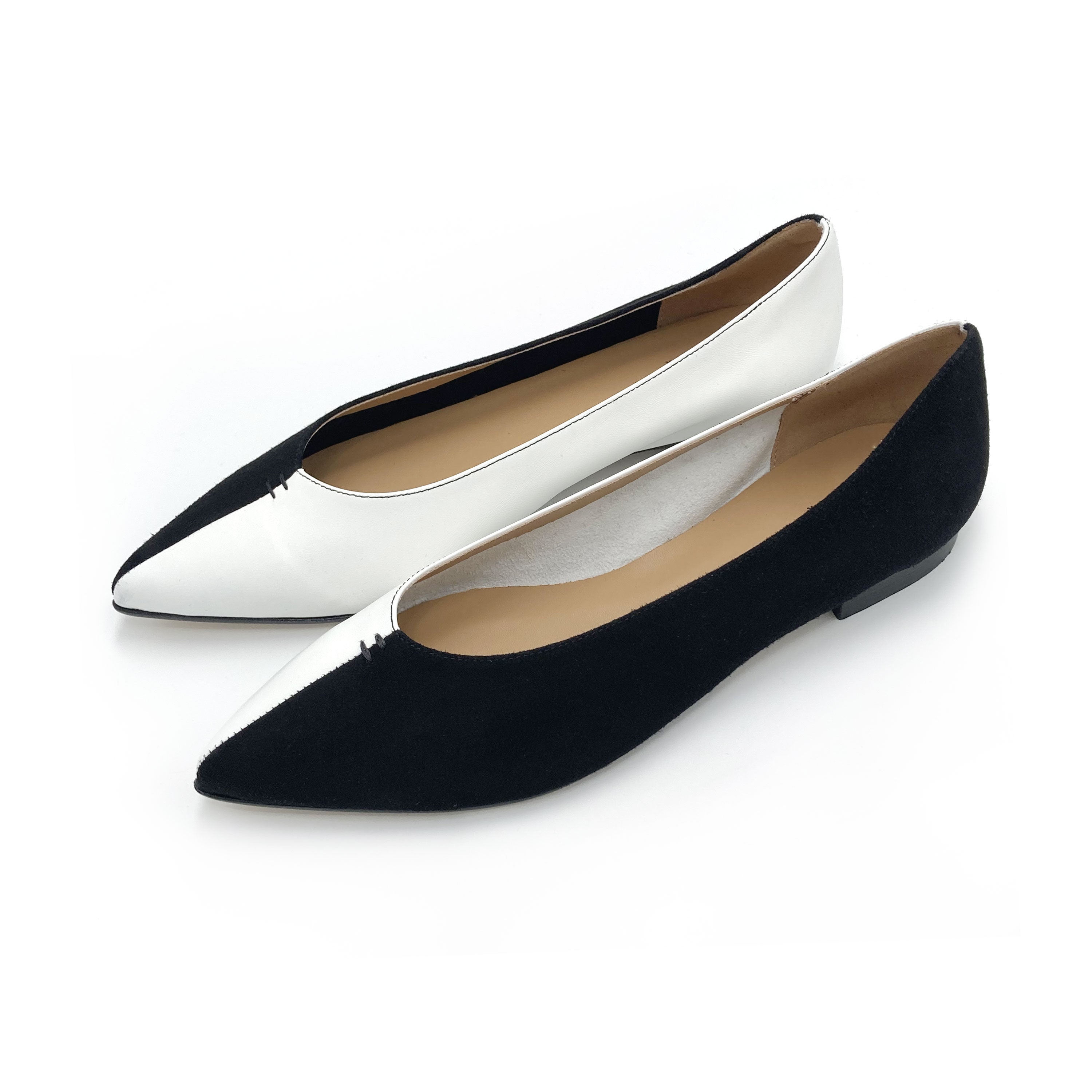 Bicolor pointed toe ballet flats black and white