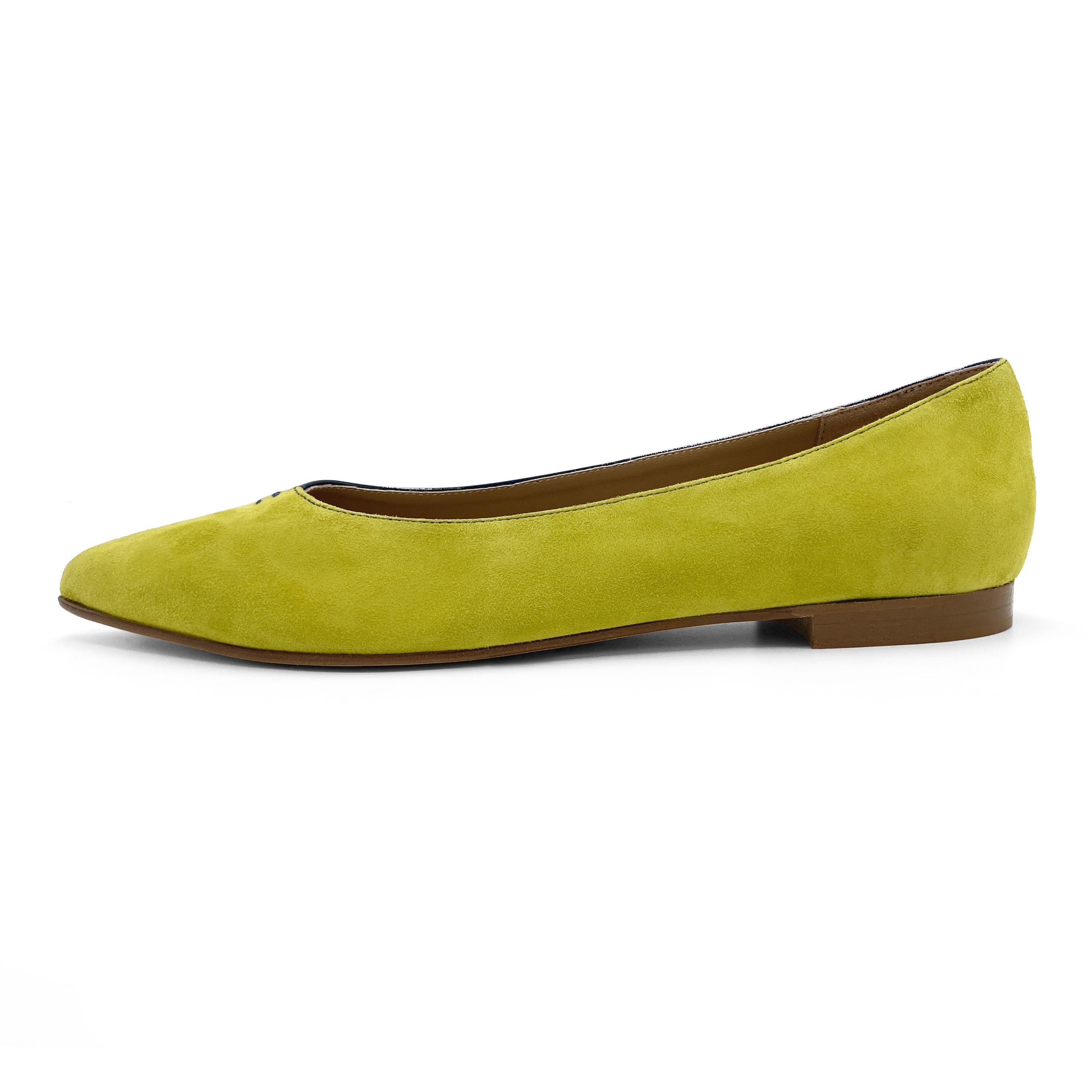 Bicolor pointed toe ballet flats blue and lime