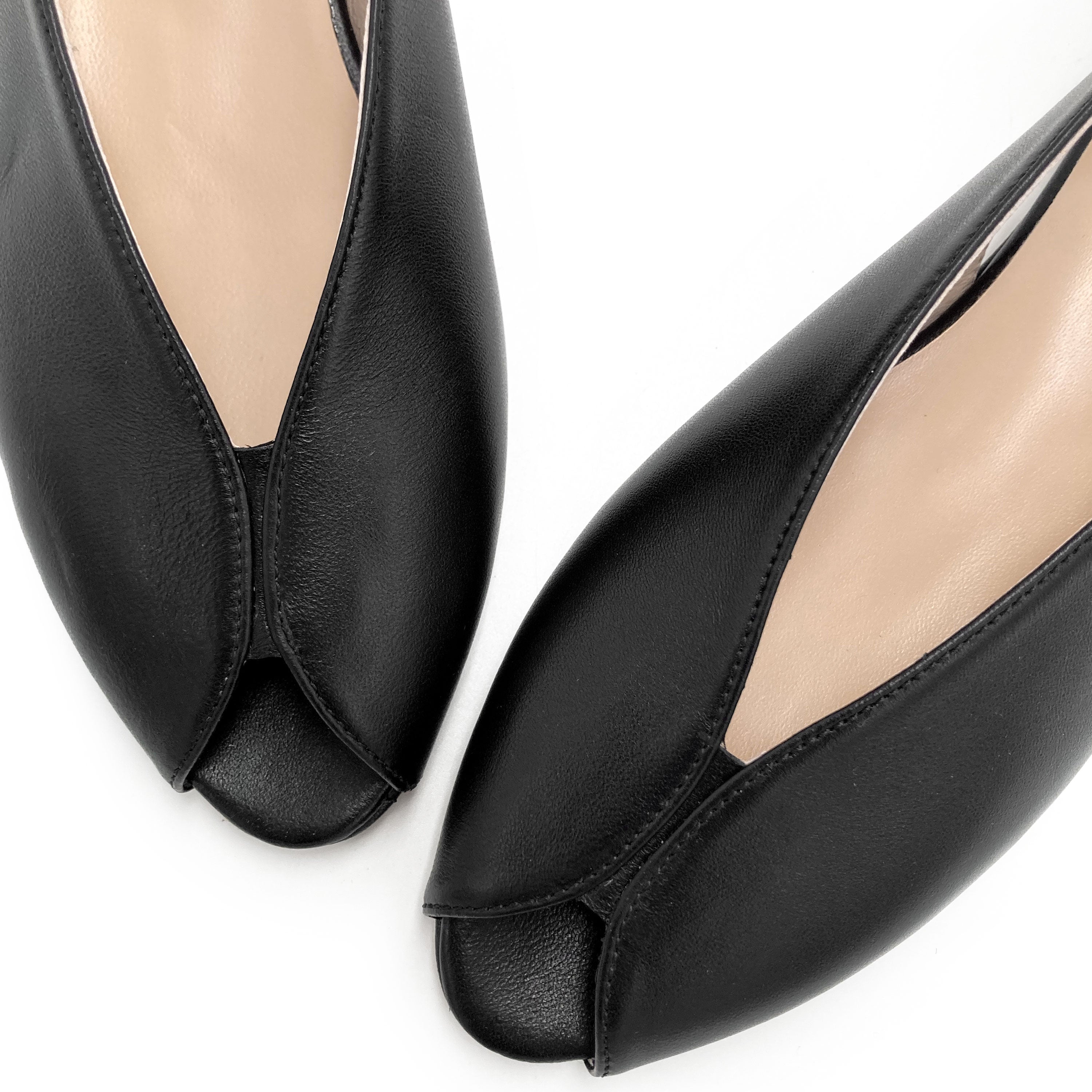 Black leather open-toe slingbacks