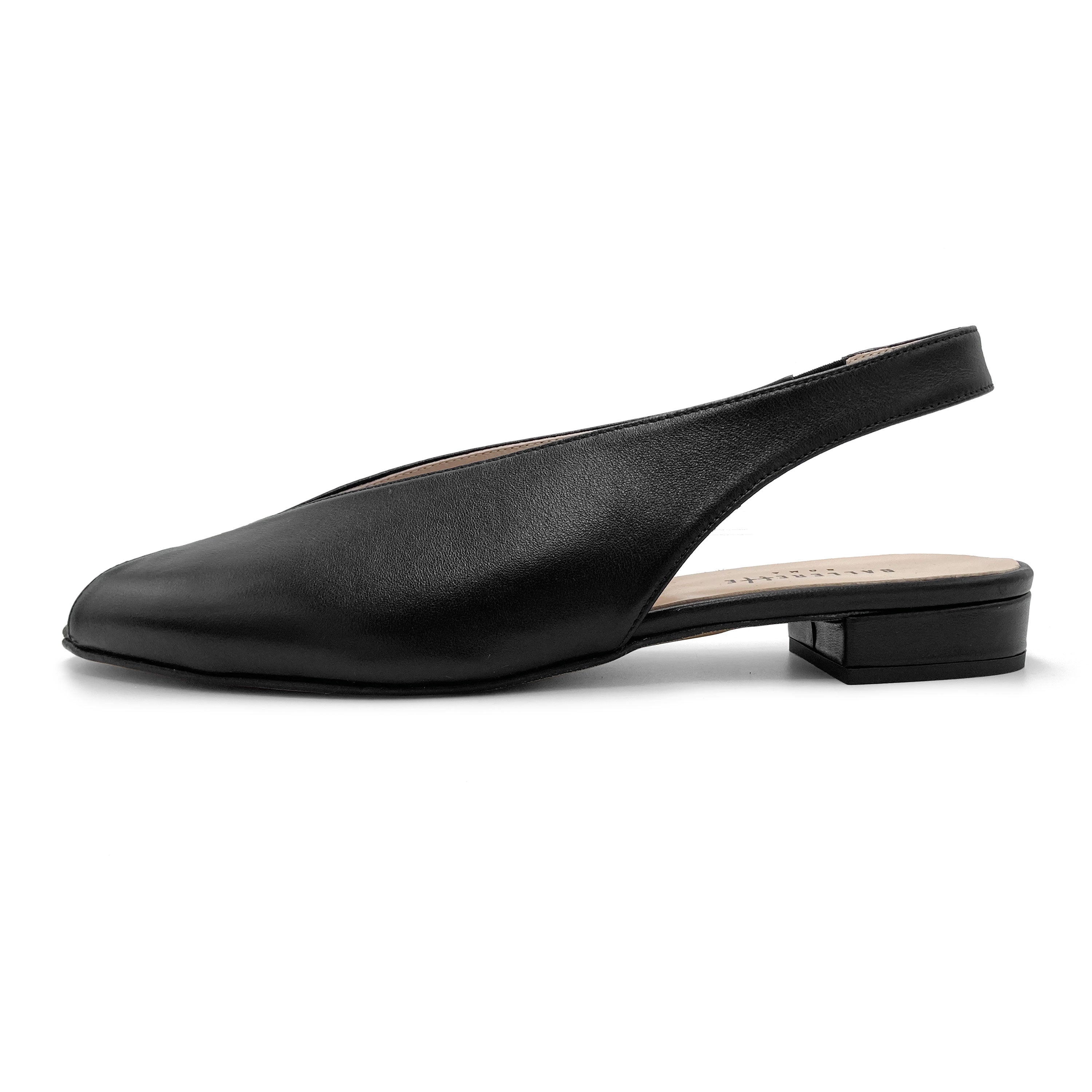 Black leather open-toe slingbacks