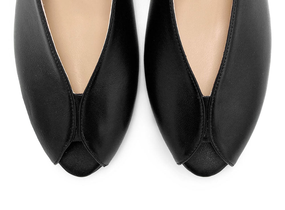 Black leather open-toe slingbacks