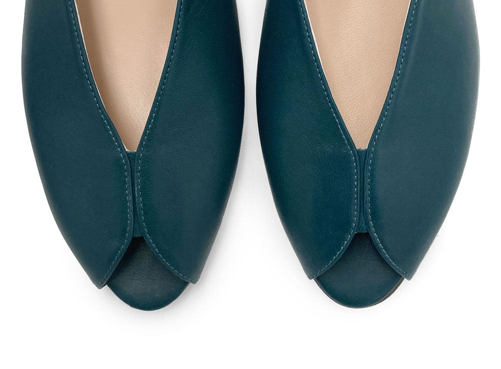 Petrol blue leather open-toe slingbacks