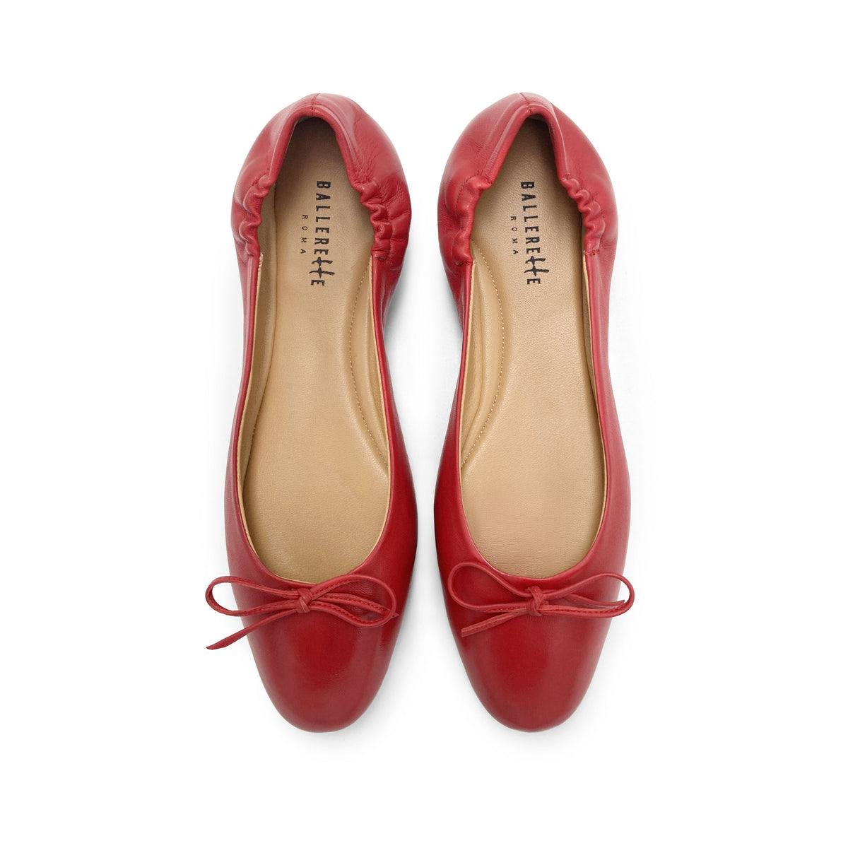 Red leather ballet flats with sacchetto construction