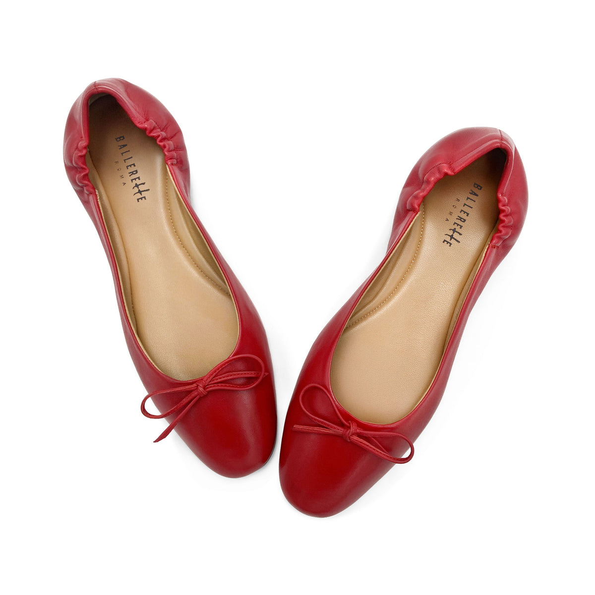 Red leather ballet flats with sacchetto construction