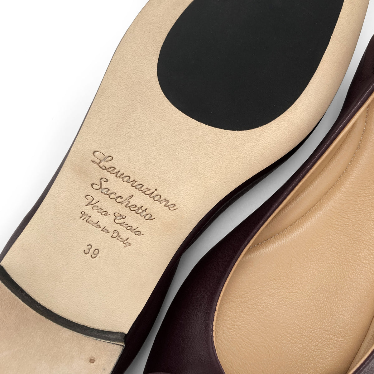 Bordeaux leather ballet flats with sacchetto construction