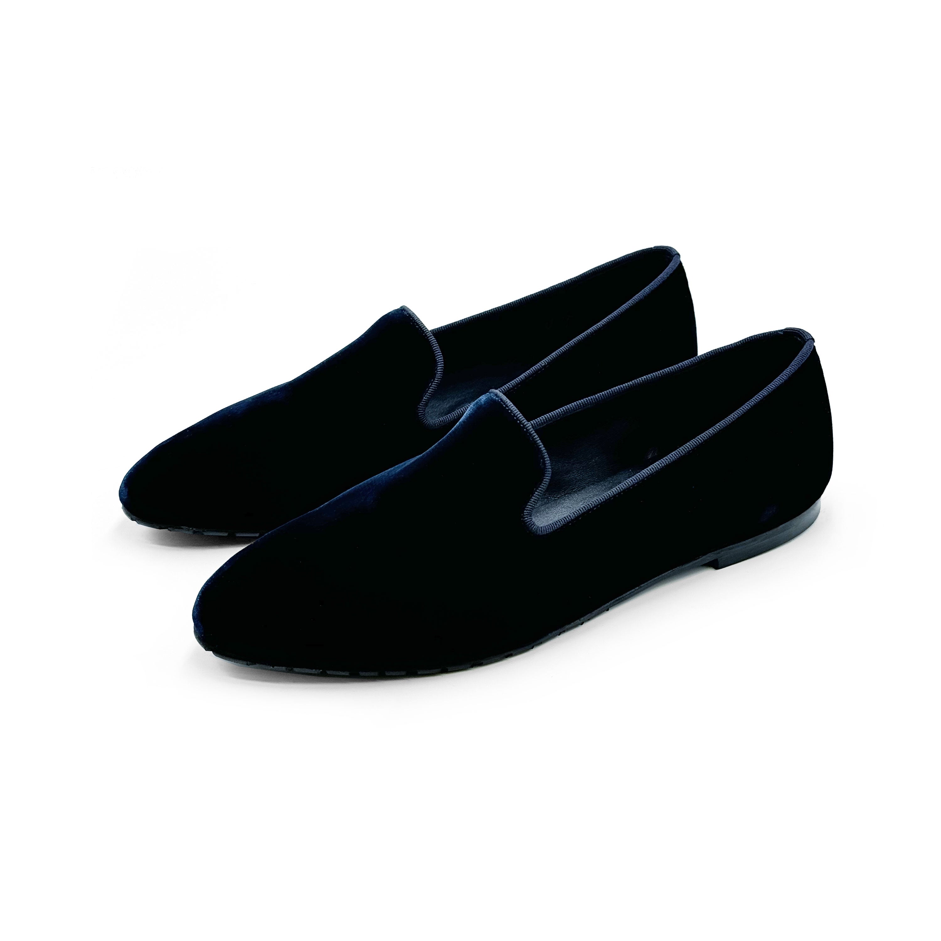 Blue velvet women's loafers